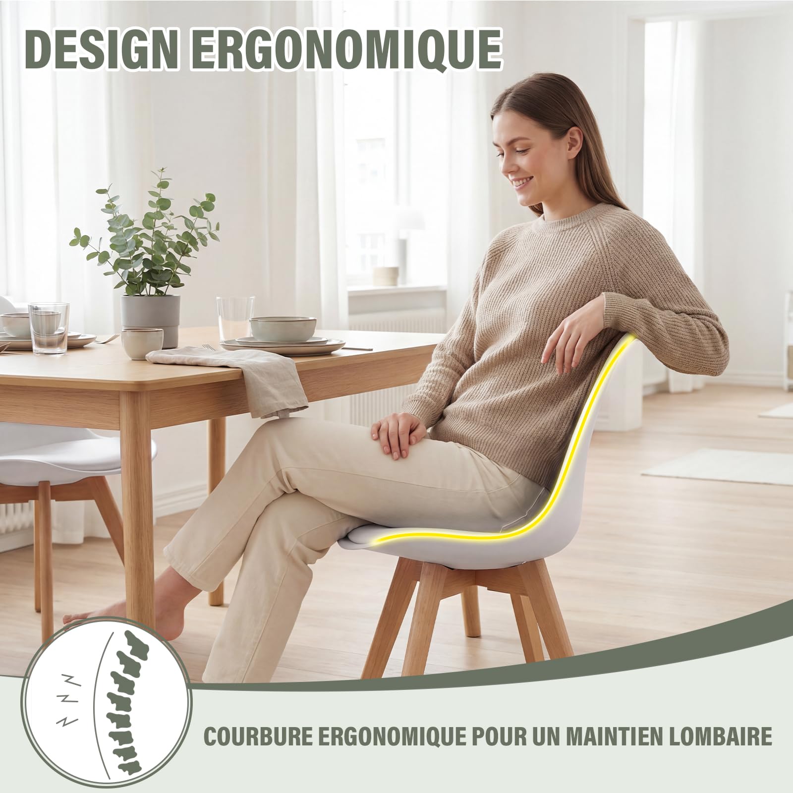 TEENO Chaises Salle à Manger Lot de 4, Scandinaves Bois Blanc
