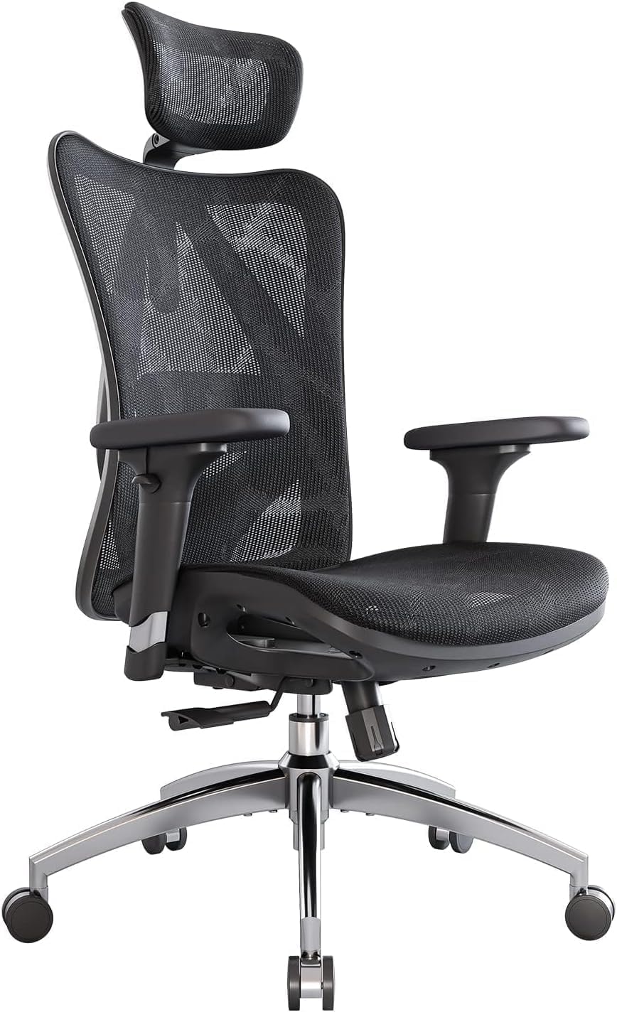 SIHOO M57 Ergonomic Office Chair with 3 Way Armrests Lumbar Support and Adjustable Headrest High Back Tilt Function(Black)