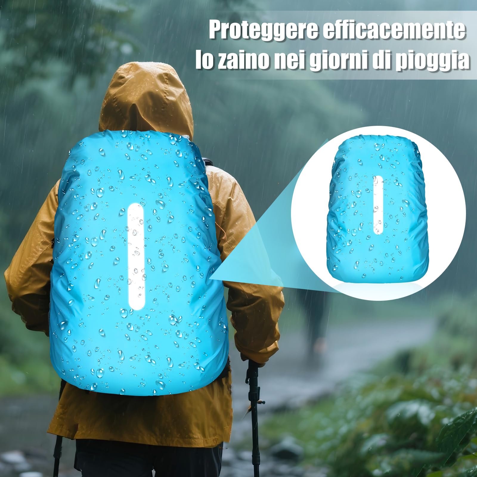 2 Pezzi Coprizaino Impermeabile con Strisce Riflettenti, Parapioggia per Copri Zaino, Antipioggia Coprizaino Trekking Impermeabile, Copertura Zaino Antipioggia per Trekking, Viaggio, 40L-50L
