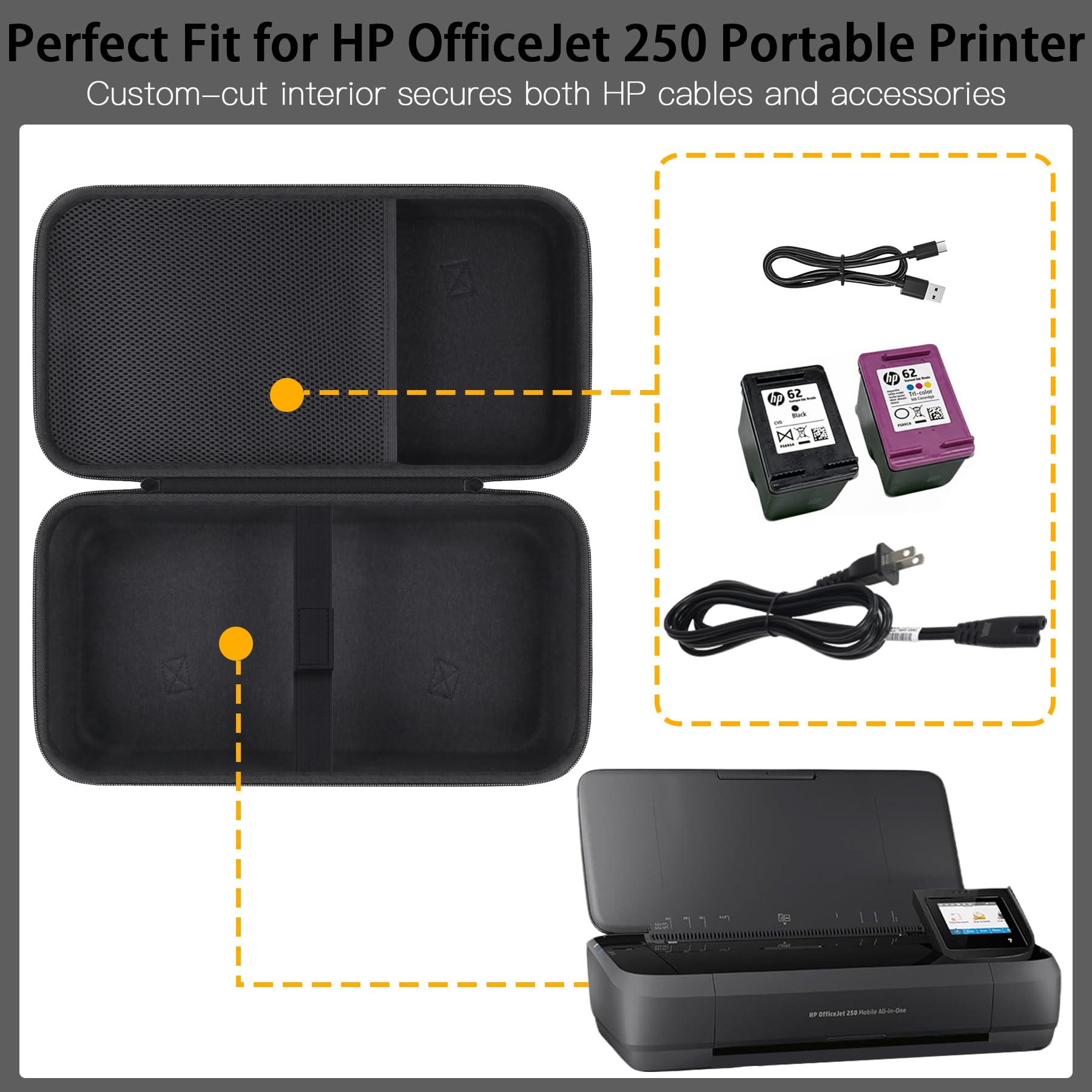 Khanka Harte Reisetasche für HP OfficeJet 250 All-in-One tragbare Drucker