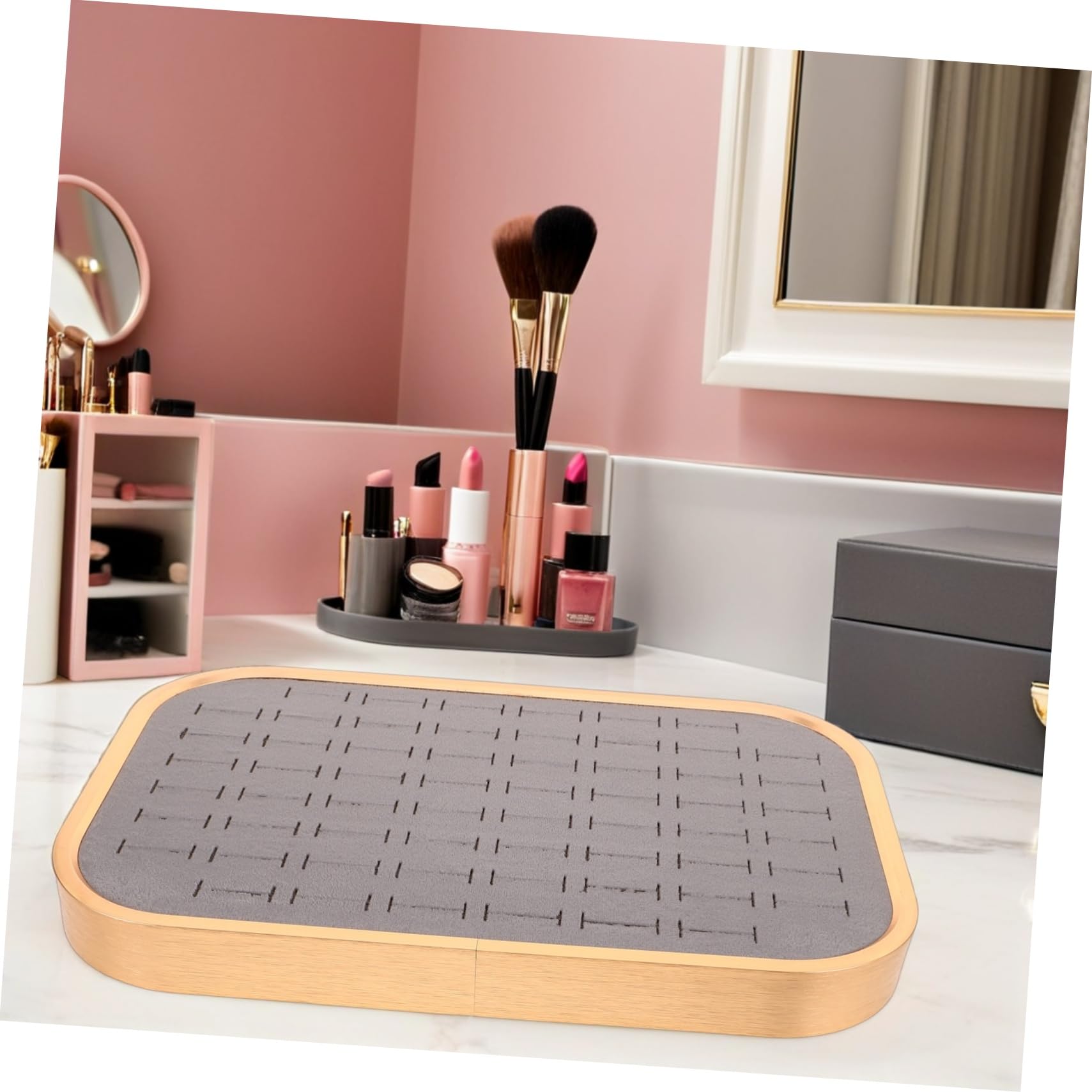 Bandeja De Terciopelo Para Anillos Organizador Apilable De Joyas Ranuras Bandeja Para Guardar Collares Aretes y Joyas Para Niñas y Mamás