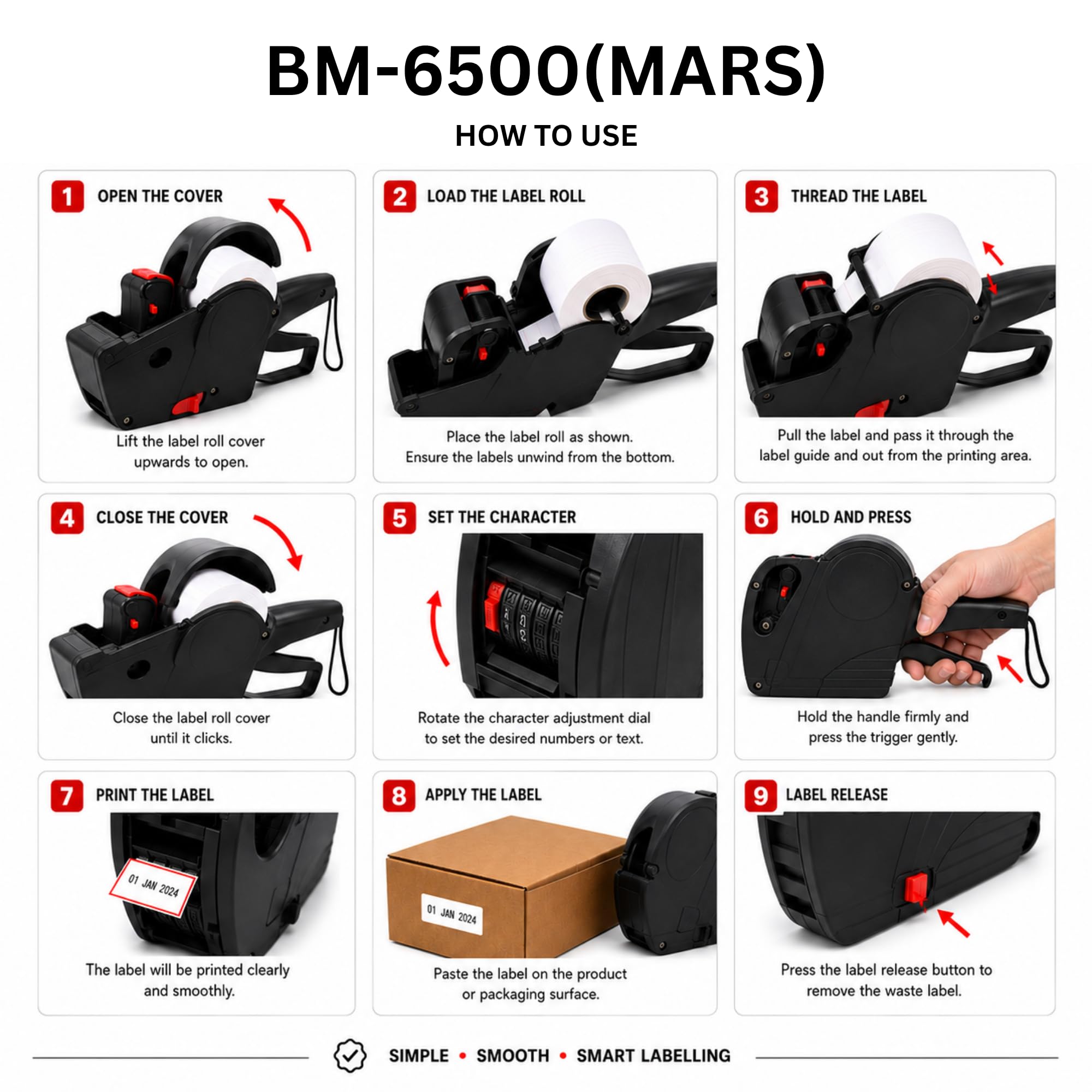 BAMBALIO Etiquetadora de precio de línea única de 8 dígitos BM-6500 Mars