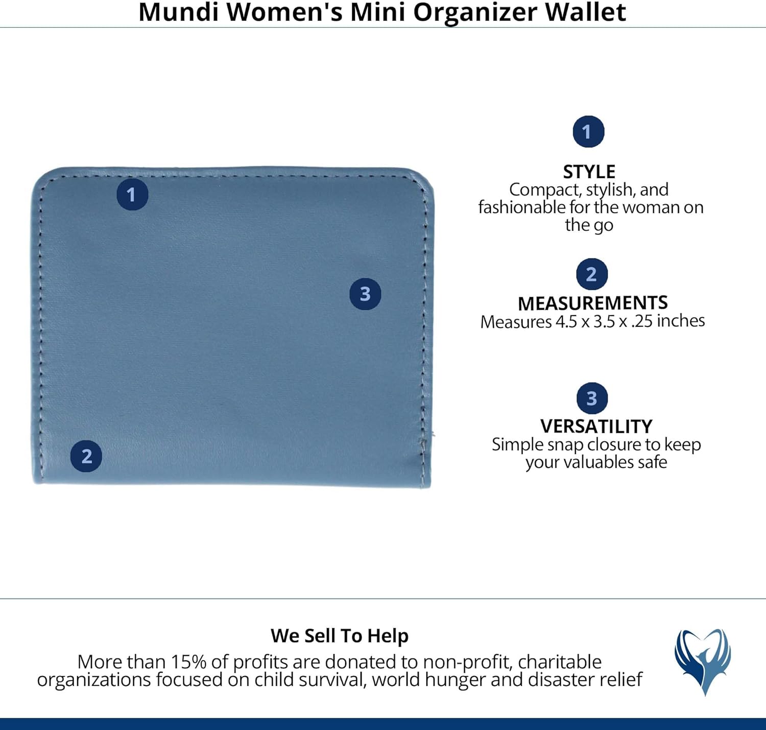 CTM Women's Mini Organizer Wallet, Dusty Blue - Image 6