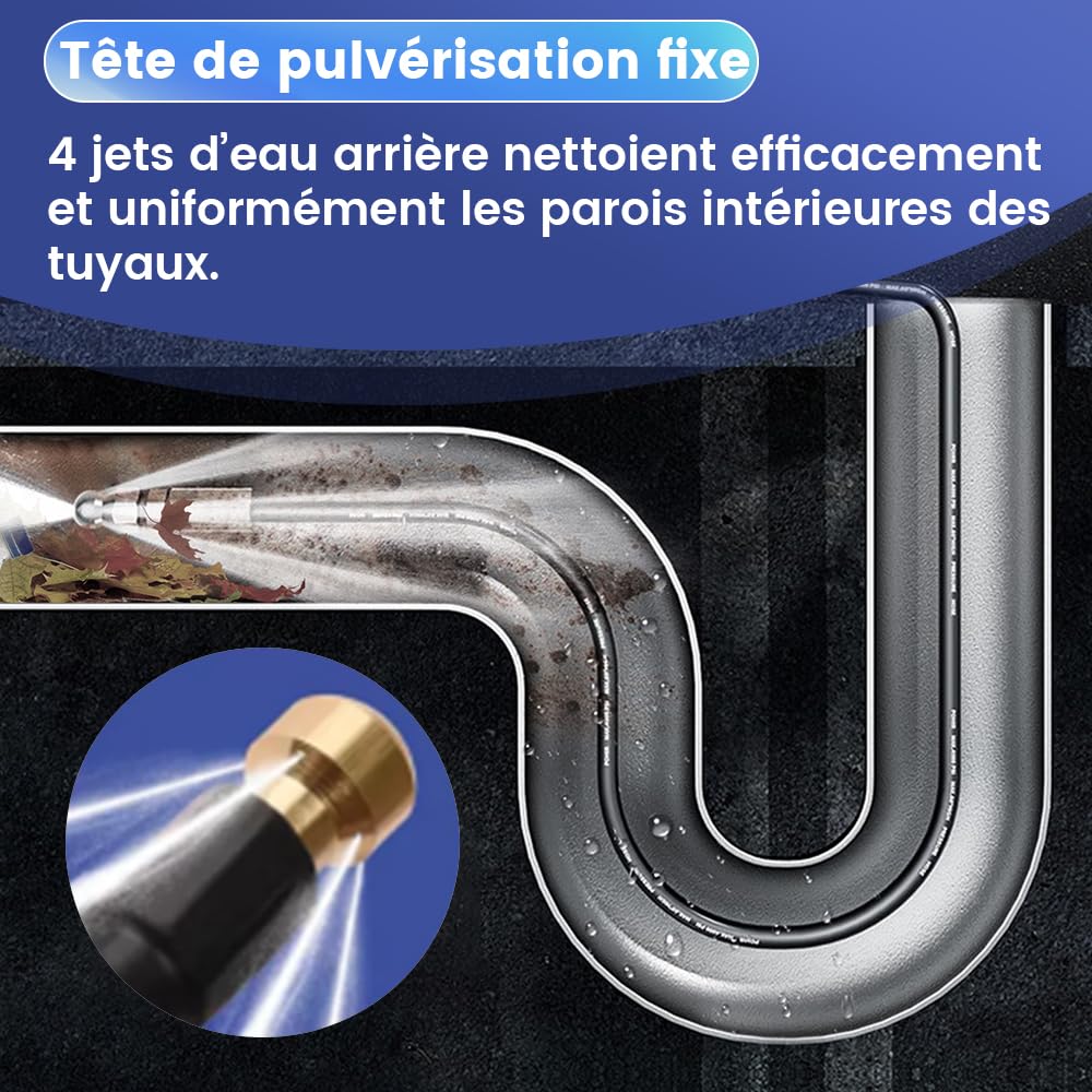 Tuyau Déboucheur Canalisation pour Nettoyeur Haute Pression 20m 180bar avec Sac & Adaptateur M22, Kit Furet Professionnel Buse 4 Jets, Compatible avec Kränzle Kärcher K2, K3, K4, K5, K6, K7