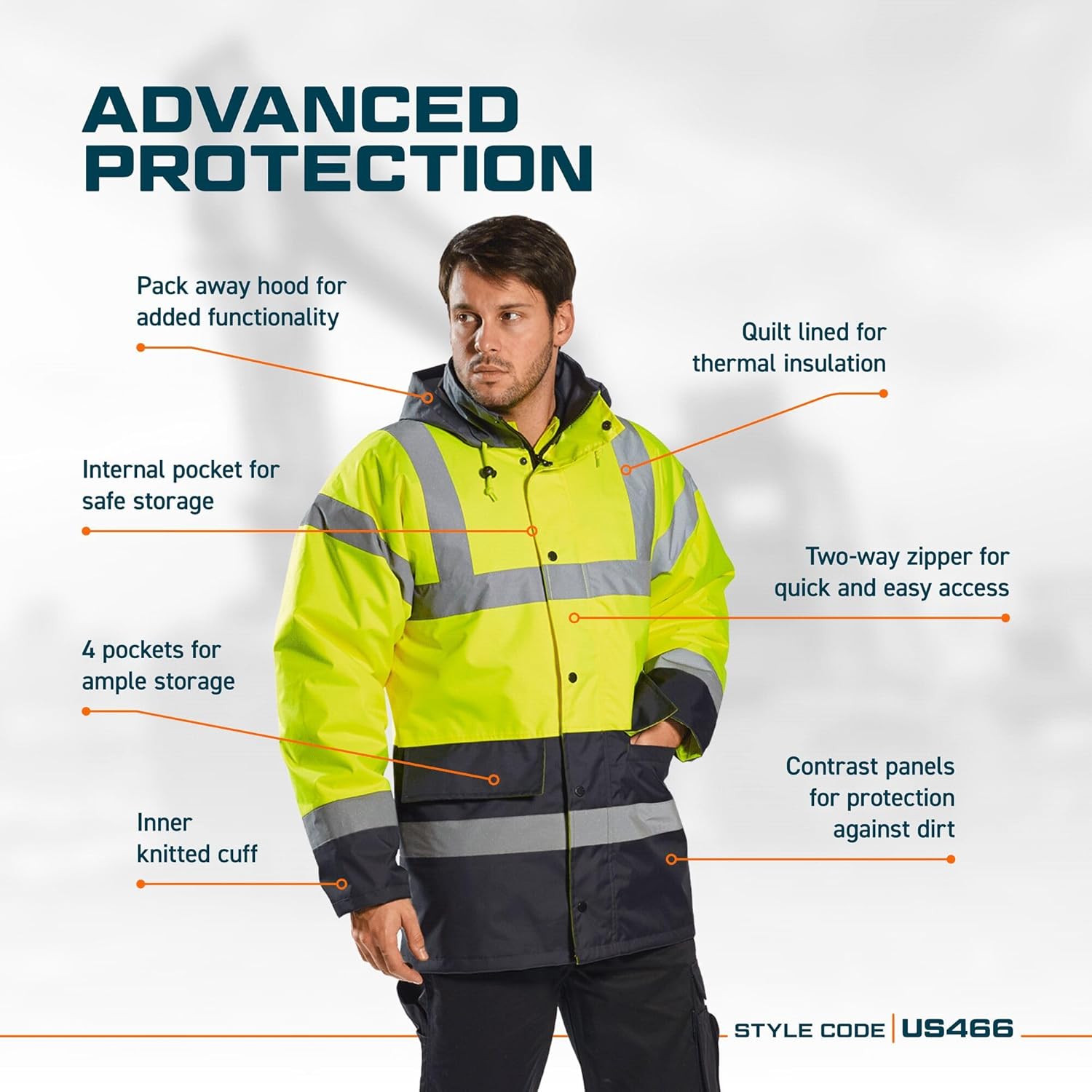 Portwest Hi-Vis Contrast Traffic Jacket Viz Insulated Safety Visability Work Wear Rain ANSI 3, YellowBlack, X Large