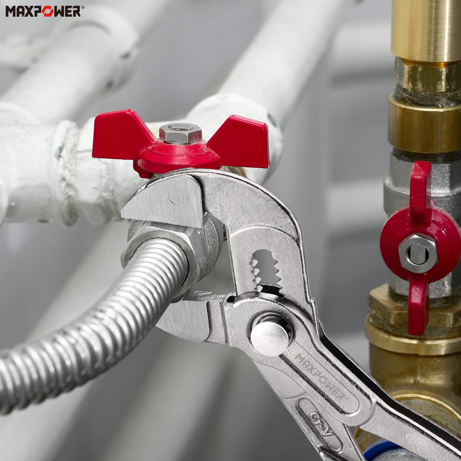 MAXPOWER 250 mm, pince multiprise 2 en 1, clé multiple, largeur de mâchoire max 80 mm, réglage fin par simple pression d'un bouton, acier CR-V, Pince-clé