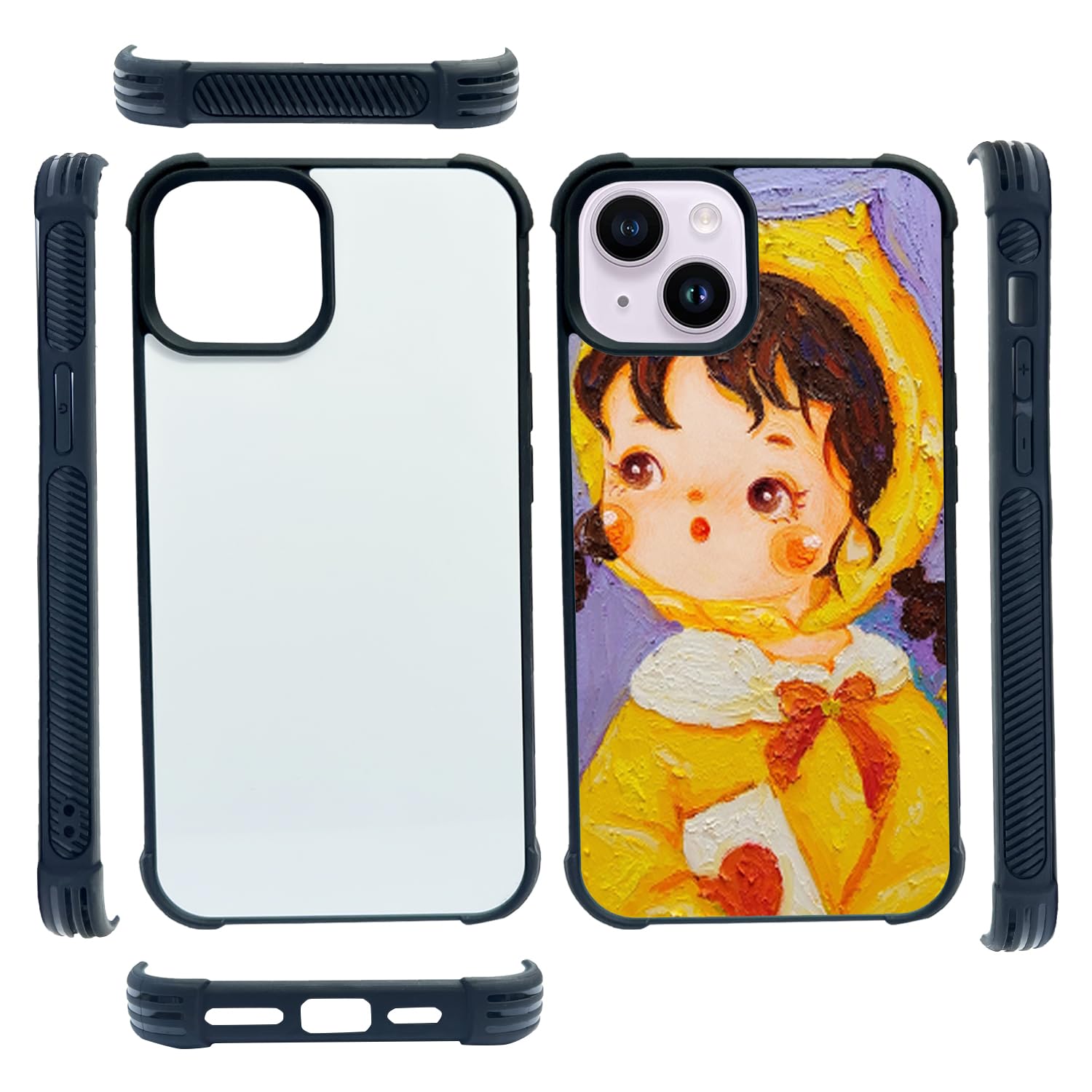 JUSTRY 5PCS Sublimation Blank Phone Case Bulk Cover Compatible with iPhone 13/14, 6.1“, Easy to Sublimate DIY 2 in 1 2D Covers Soft Rubber Printable Sub Case + Insert Matte Wholesale Pack