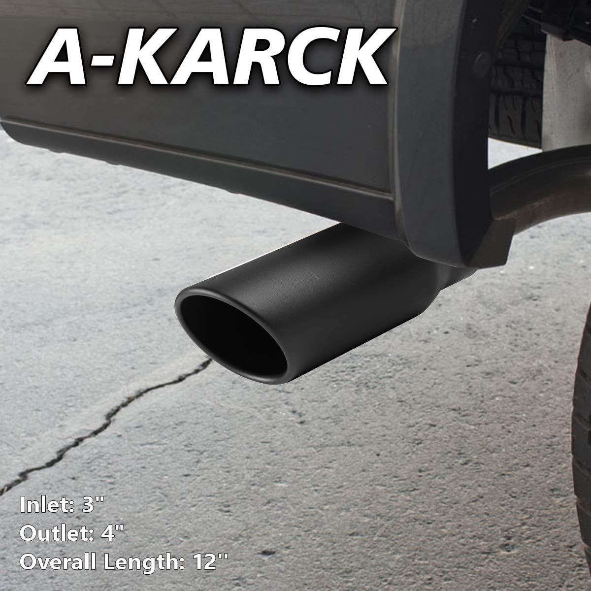 A-KARCK Exhaust Tip 3 Inch Inlet, 3" Inlet 4" Outlet 12" Long Black Coated Finish Muffler Tip For Truck Tailpipe, Stainless Steel Rolled Edge