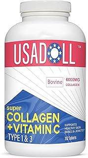 Super Collagen 6000mg with Vitamin C 252 Tablets | Type 1 & 3 Hydrolyzed Bovine Collagen Peptides for Healthy Hair, Radiant Glowing Skin, Strong Nails, Bones & Joints | Non-GMO, Gluten Free