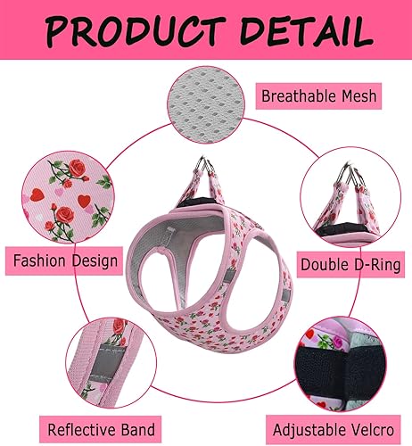 Miniatura 2 de Moonpet Step in - Juego de correa de arnés para perro para el día de San Valentín, arnés reflectante de malla acolchada sin tirones para gatos,