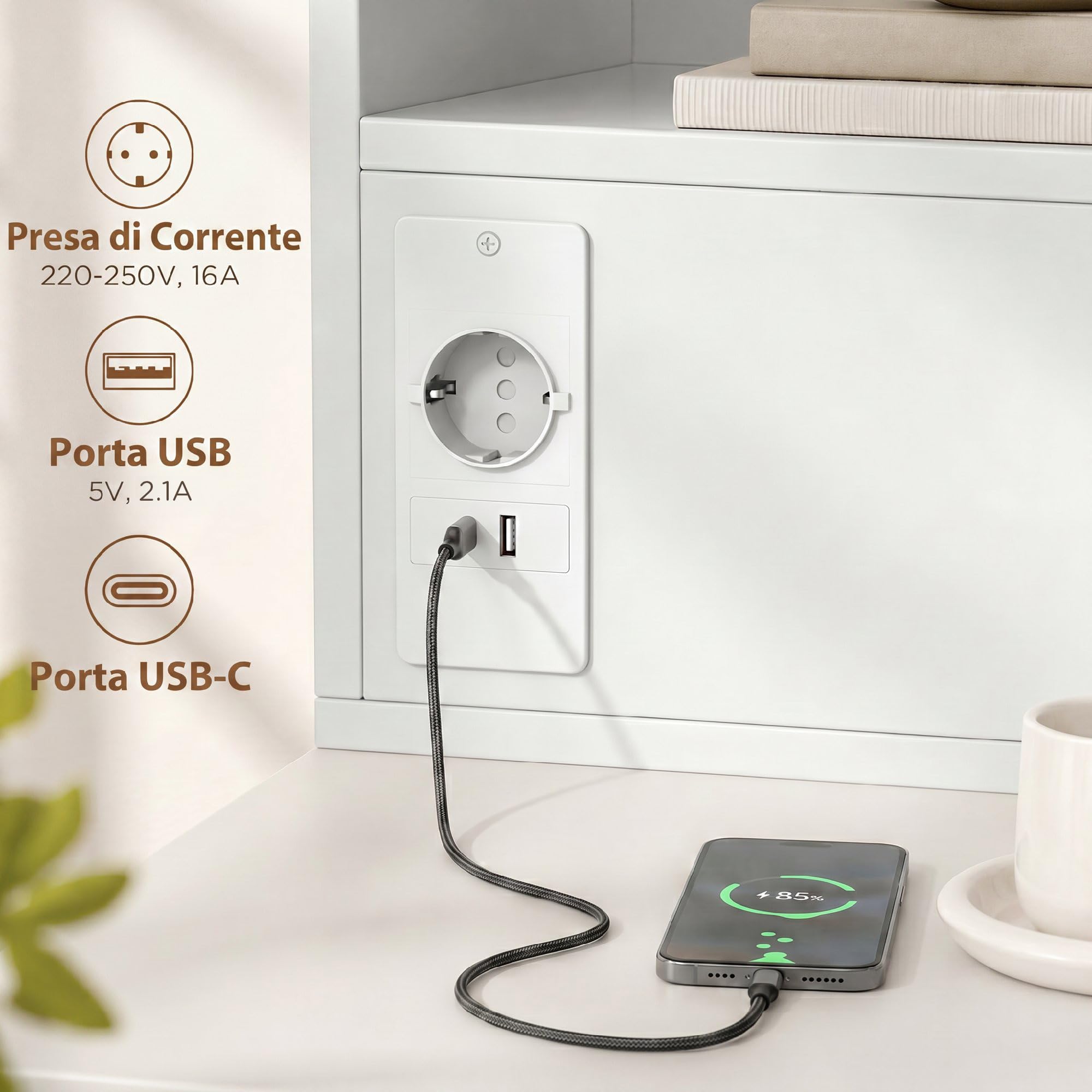 HOMCOM Set di 2 Comodini Camera da Letto Sospesi con Stazione di Ricarica, Coppia di Comodino Salvaspazio Moderno con Cassetto e Scomparto Aperto, Tavolini per Camera da Letto, 40x35x30 cm, Bianco