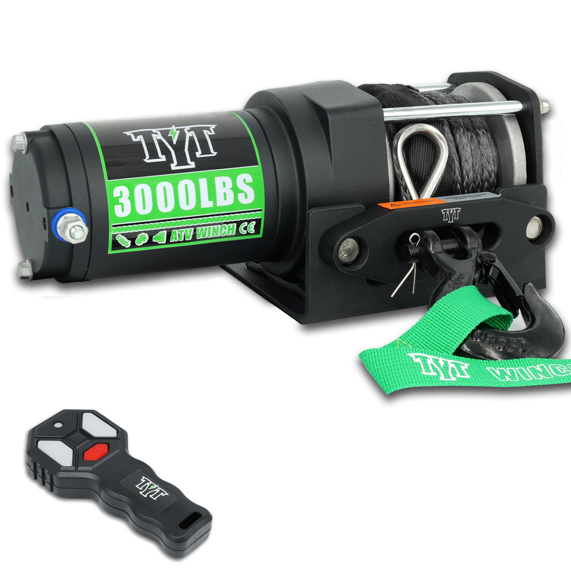 TYT 3000 lb ATV Winch with Wireless Remote and Wired Switch,12V DC Electric Winch Synthetic Winch Rope with Fairlead and Winch Mounting Plate