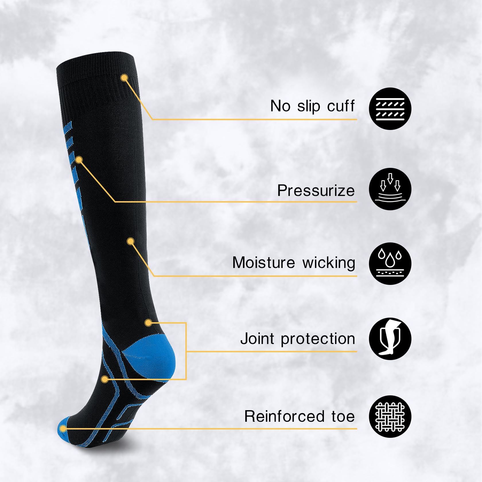 1 par de Calcetines de Compresión para Hombres y Mujeres, Medias de Compresión Graduada Hasta la Rodilla para Viajes en Avión, para Correr, Ciclismo y Esquí, L/XL, Negro y Azul