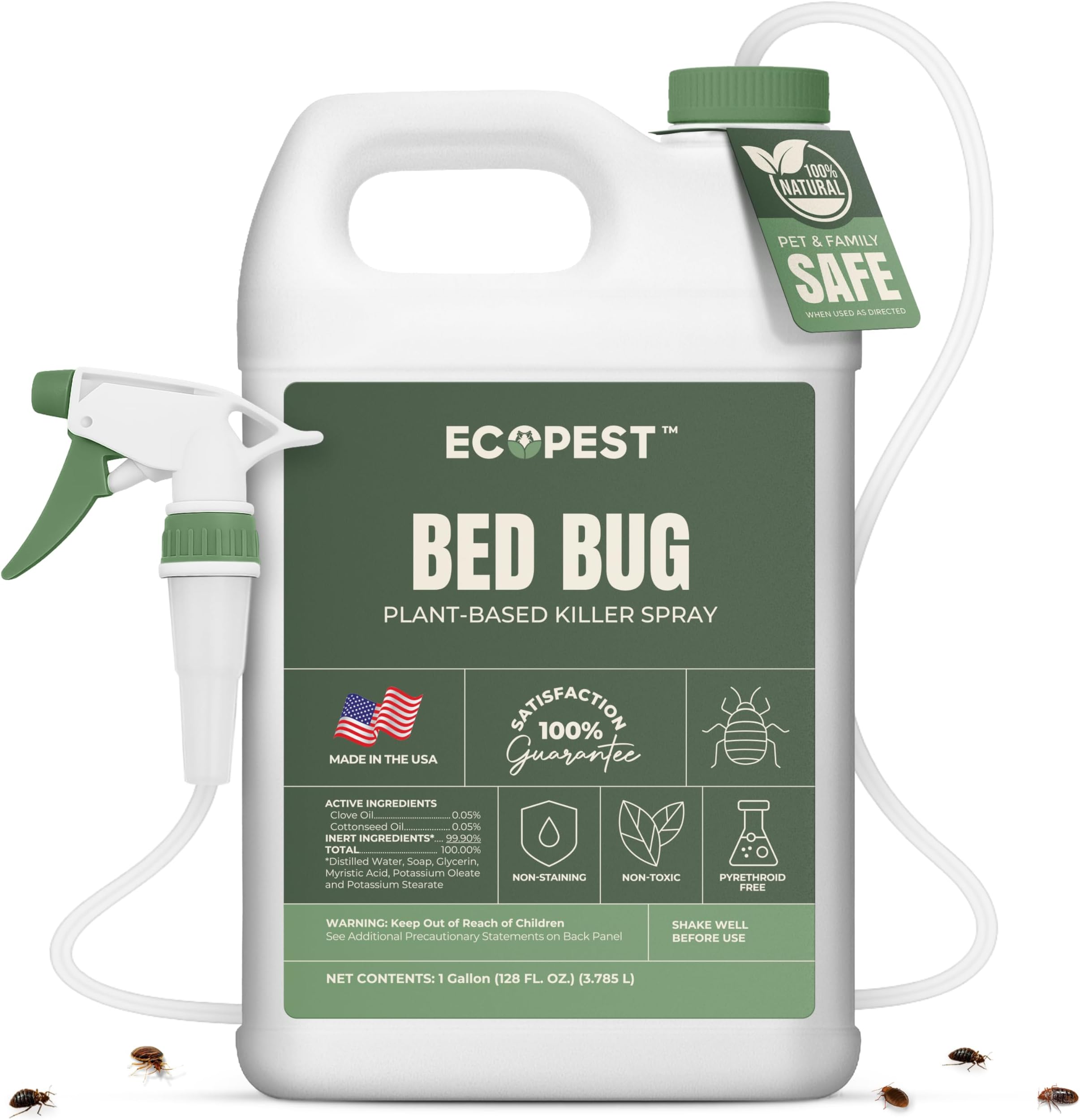 Bed Bug Spray – Natural, Plant-Based Killer for Indoor Pest Control | Home Bedbug Spray and Repellent | Made with Clove Oil, Safe for Use Around Children and Pets (128 oz)