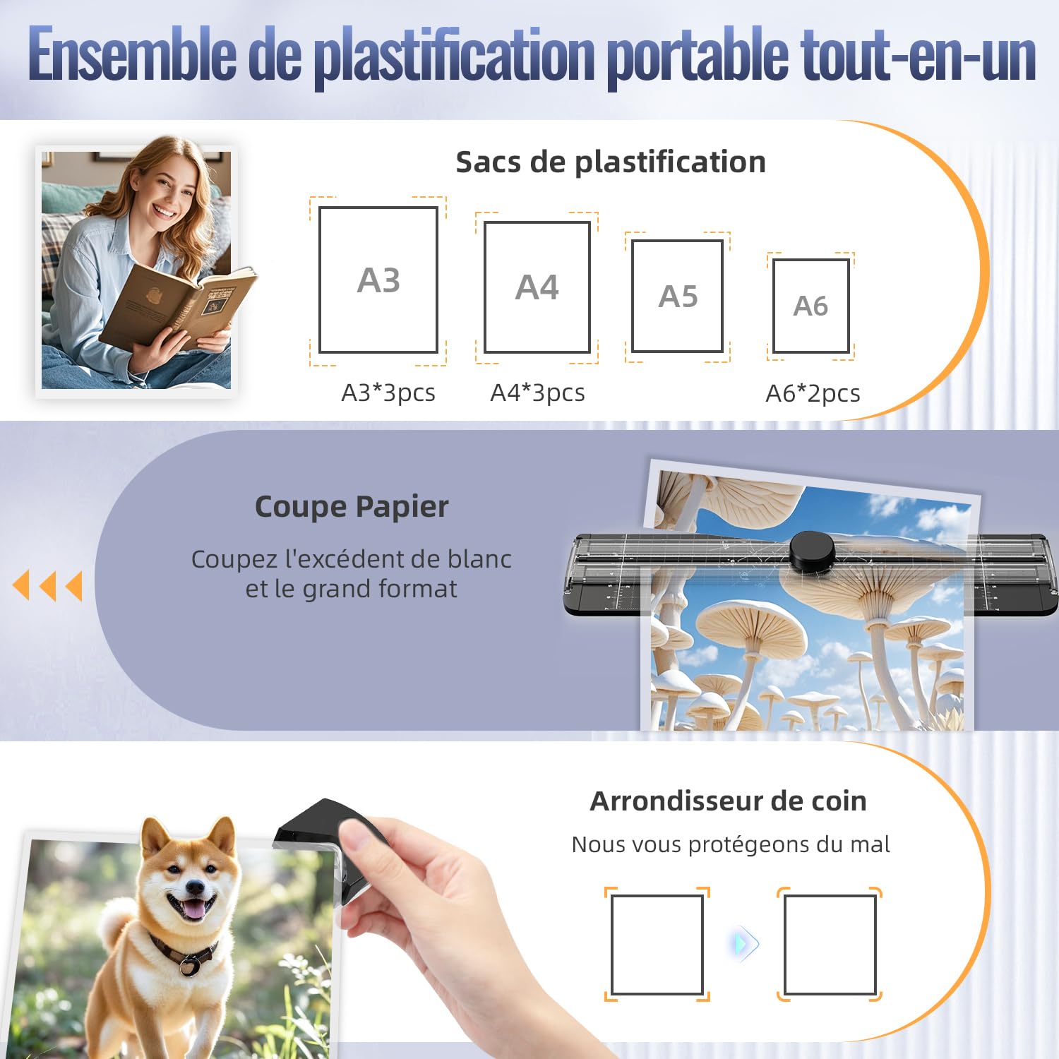 MAXDONE Plastifieuse A3, Plastifieuse, Thermique et à Froid Plastifieuse A3 A4 A5 A6, Pour pochettes de plastification Arrondisseur De Coins, Coupe Papier, 1-2 min Préchauffage Rapide & Pas De Bulles