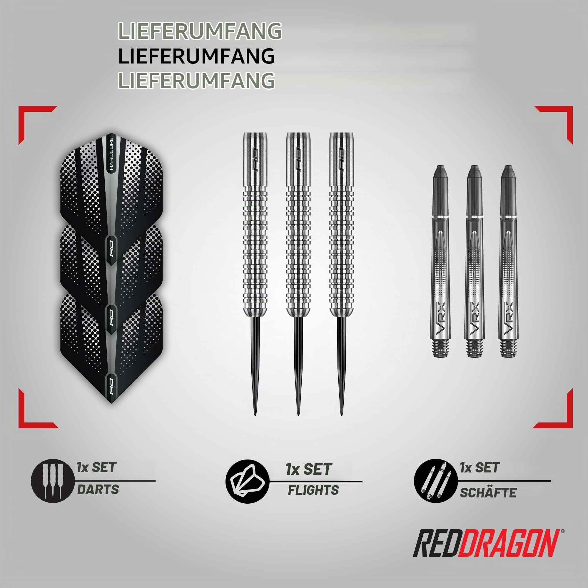 RED DRAGON Rebels Darts Set 21g, 23g, 24, 25g oder 26g Tungsten Steel Tip Darts Set mit Flights und Schäfte