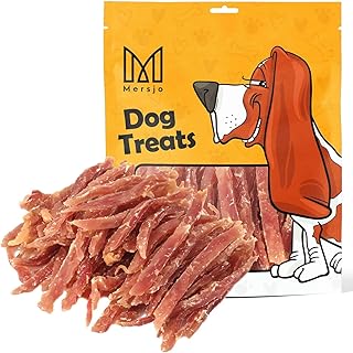 MERSJO Hundeleckerli - 92% Hoher Fleischanteil, Keine Zusatzstoffe, Getreide- und Zuckerfrei, Leckereien für Hunde zur täglichen Ergänzung, Natürliche Kauhilfe, Weiche Entenstreifen, 500g product image