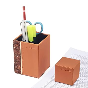Cladd! - Faux Leather Curators Pen Holders with Paper Weight Multipurpose Desk Supplies (Tan)