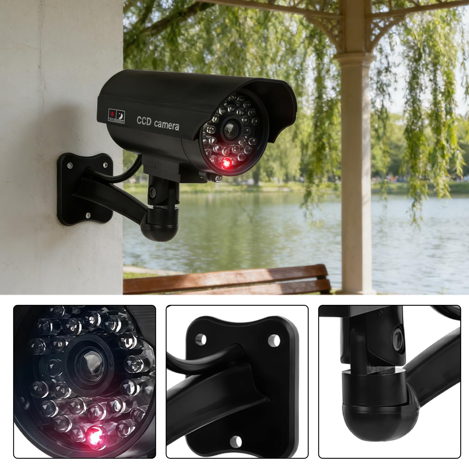 Telecamere finte CCTV, confezione da 4 telecamere a circuito chiuso fittizie per esterni e interni, telecamere di sicurezza fittizie finte, impermeabili, a forma di proiettile, con LED rosso