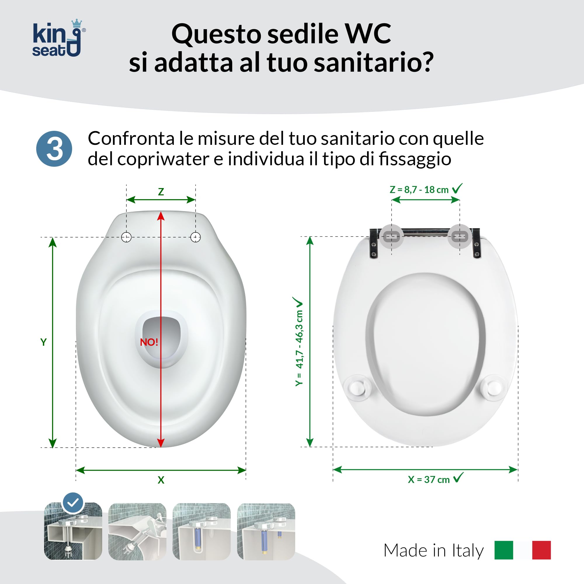 King Seat Sedile WC Ovale - Stabilità Assoluta e Aderenza Perfetta - Antibatterico in Resina Termoindurente, Bianco
