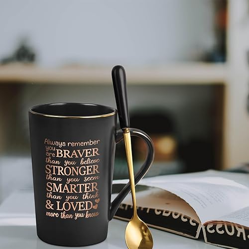 Miniatura 4 de YHRJWN Taza inspiradora con texto en inglés "Always Remember You Are Braver Than You Believe, You Are Loved", regalos para mujeres con cáncer,