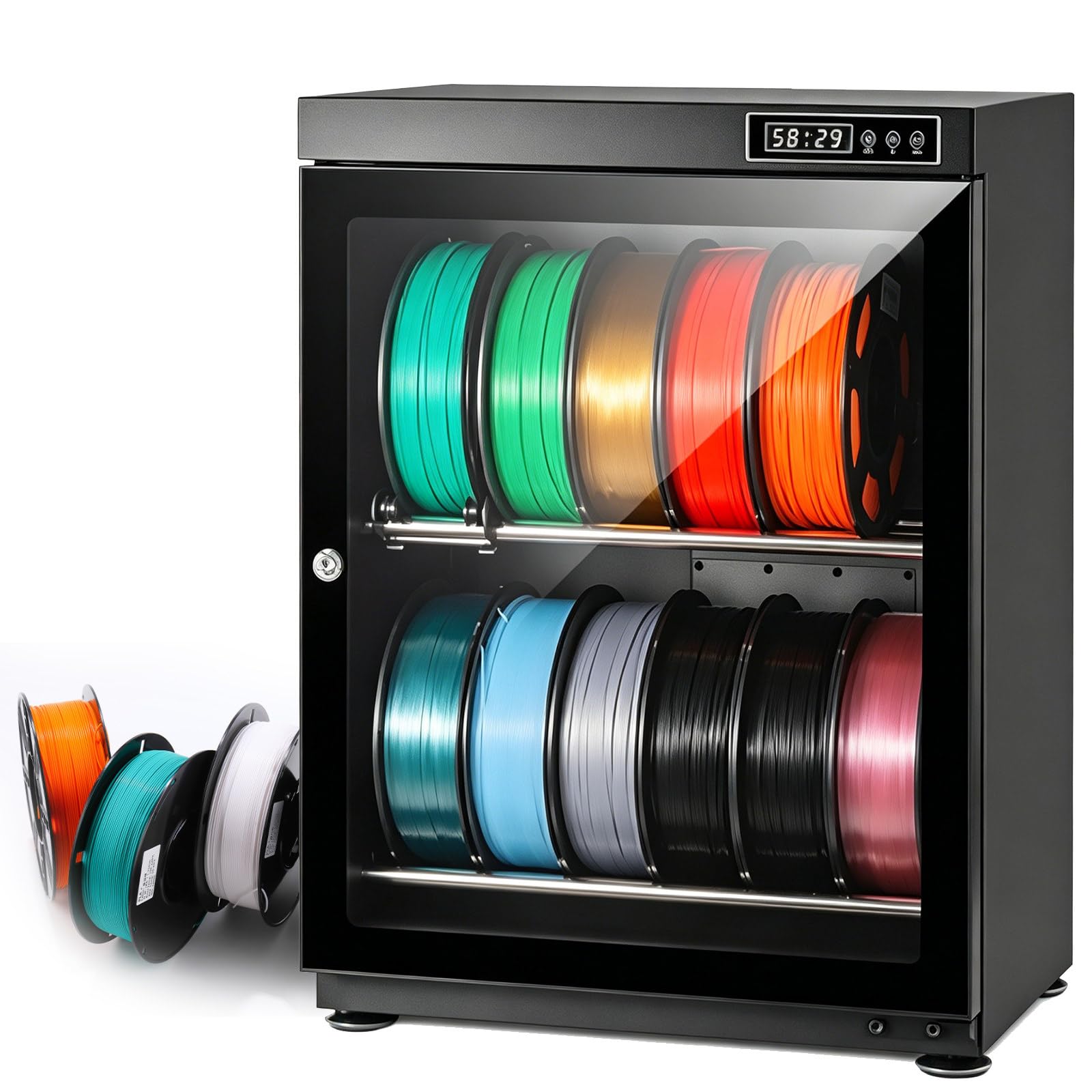 ZyKnaurral Sealed 3D Printer Filament Dry Cabinet with Humidity Control– Holds Up to 12/21 Spools, for 3D Printing Enthusiasts in Home, Studio, or Workshop, Two/Three Tier Design 70L