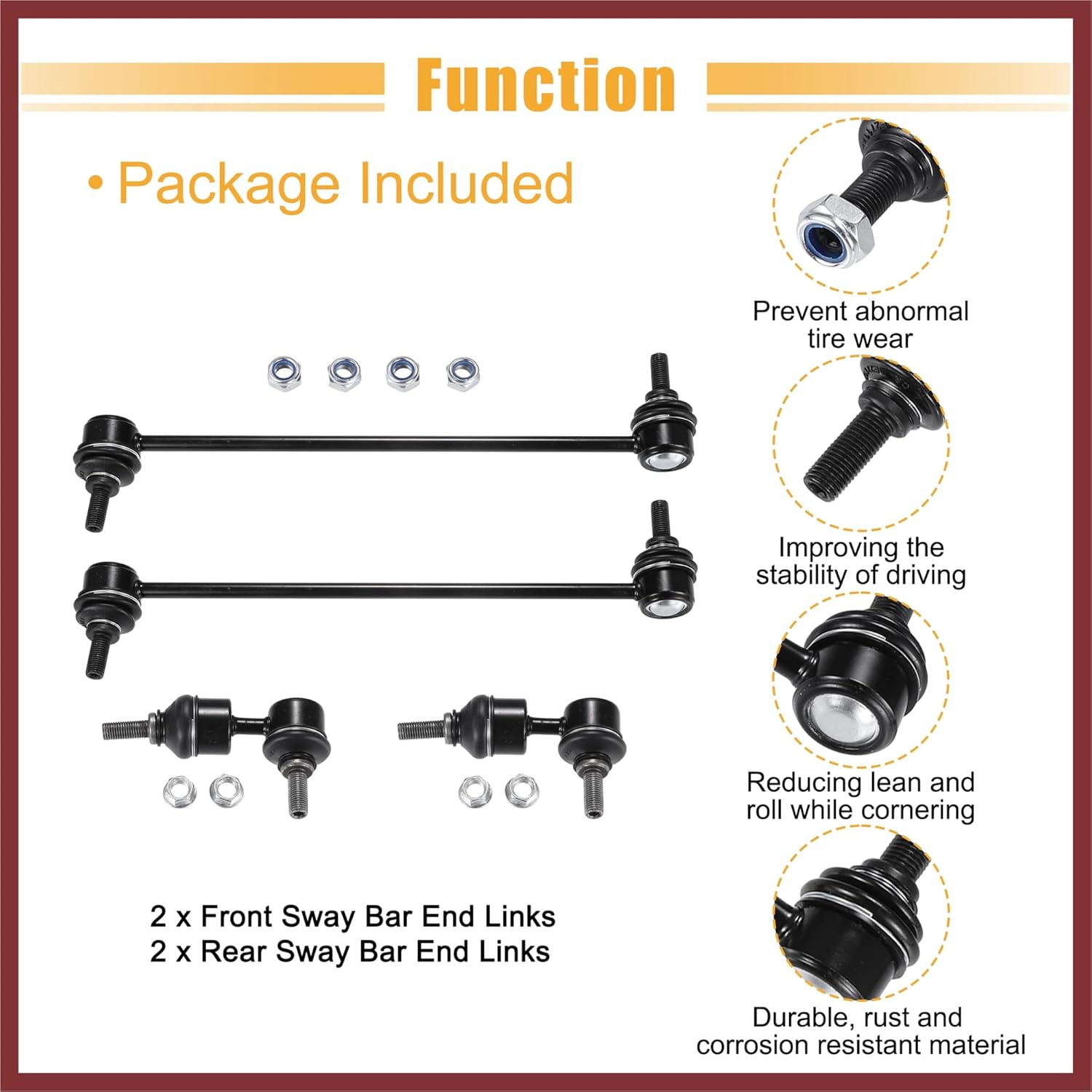 4pcs Front Rear Sway Bar Links Stabilizer End Link Suspension Kit for Mazda 3 2004-2009 for Mazda 5 2006-2015 No.K80235/K80867 Replace Parts