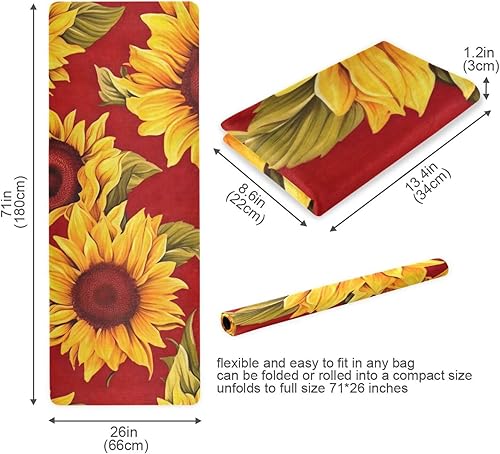 Miniatura 5 de Wassud Tapete de yoga con patrón de girasol para mujeres y hombres, 71 x 26 pulgadas, plegable, antideslizante, para pilates, aeróbicos, ejercicios