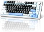 75% Clavier de jeu mécanique, Claque de jeu filaire bleu compact avec commutateurs rouges, EVA Mousse, contrôle du genou, MageGee STAR75 portatif NKRO PC Clavier jeu - noir & blanc