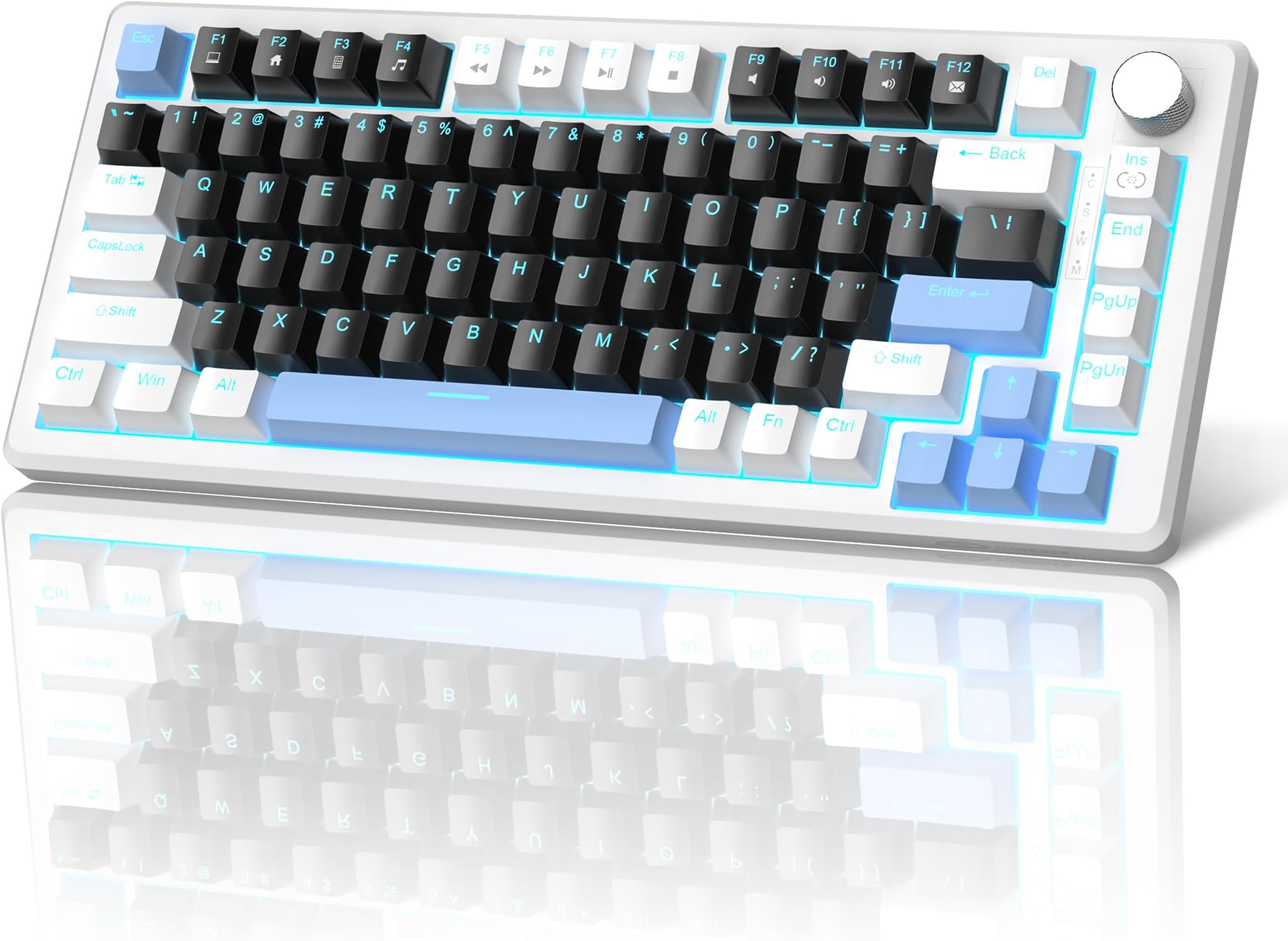 MageGee 75% Mechanical Gaming Keyboard - Compact Blue Backlit Wired With Black Switches, EVA Foam, Knob Control, STAR75 Portable NKRO for PC - Black & Blue