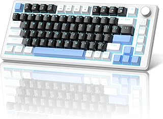 MageGee 75% Mechanical Gaming Keyboard - Compact Blue Backlit With Black Switches, EVA Foam, Knob Control, STAR75 Portable NKRO for PC - Black & Blue