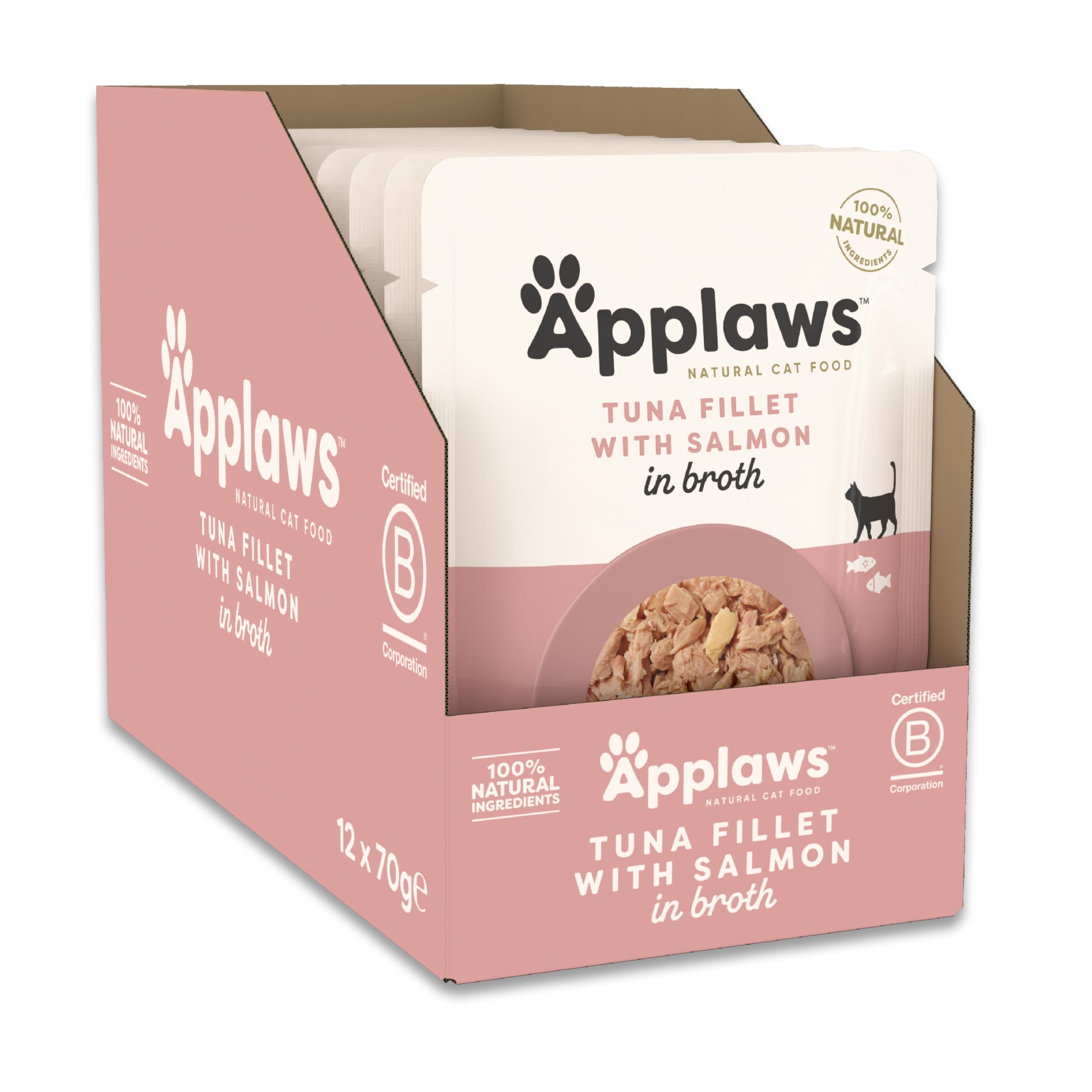 Applaws Natural Wet Cat Food Pouch, Tuna with Salmon in Broth - 12 x 70g