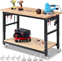 ENJOYWOOD 60 Inch Adjustable Garage Workbench Heavy Duty 2000LBS Storage Pegboard Power Outlets Rubberwood Top