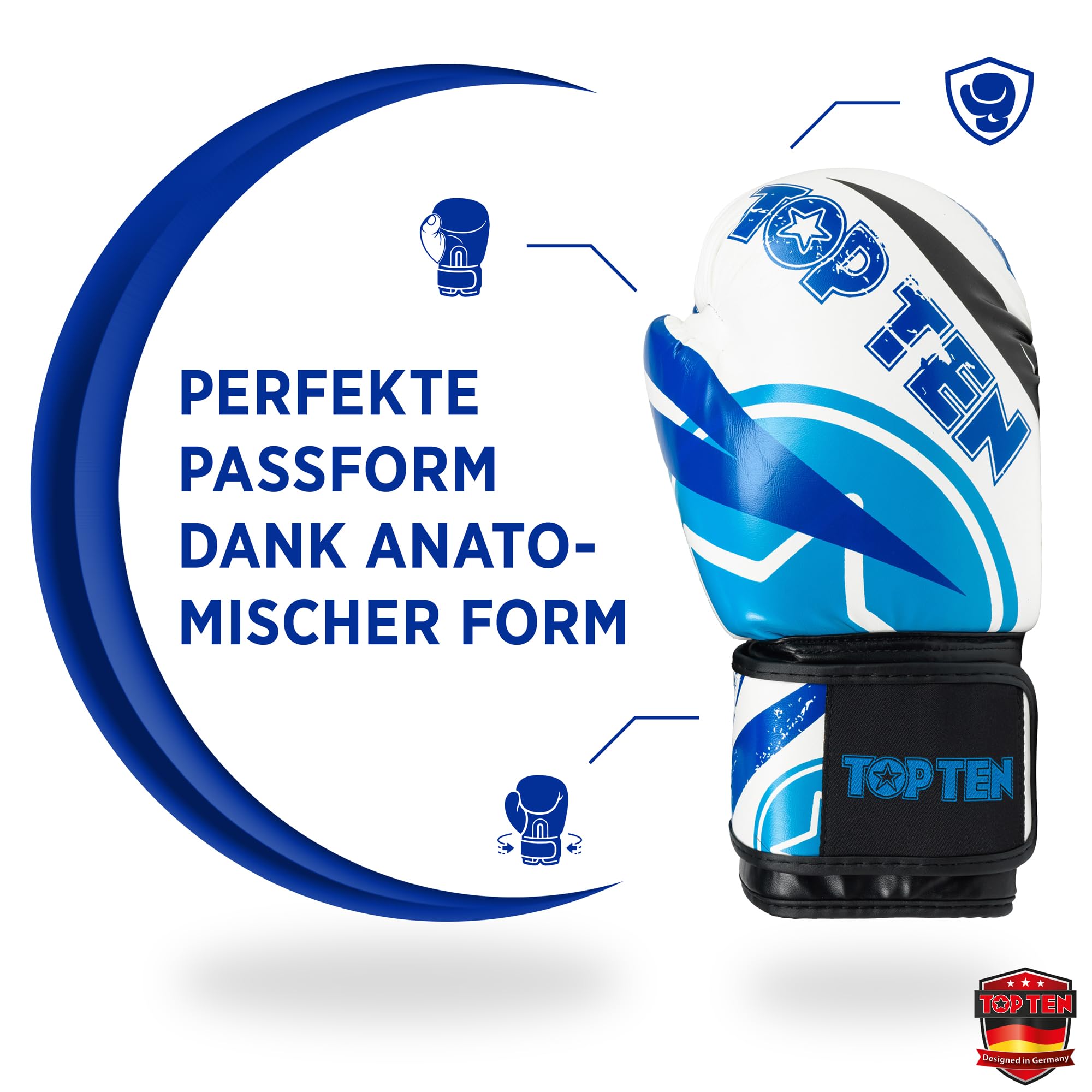 TOP TEN Boxhandschuhe Männer & Frauen Urban Arts – Professionelle Kickbox Handschuhe Herren mit Ergonomischem PPS-Schaumstoff, Stabiler Klettverschluss & Daumenfixierung - 10oz, 12oz, 14oz, 16oz