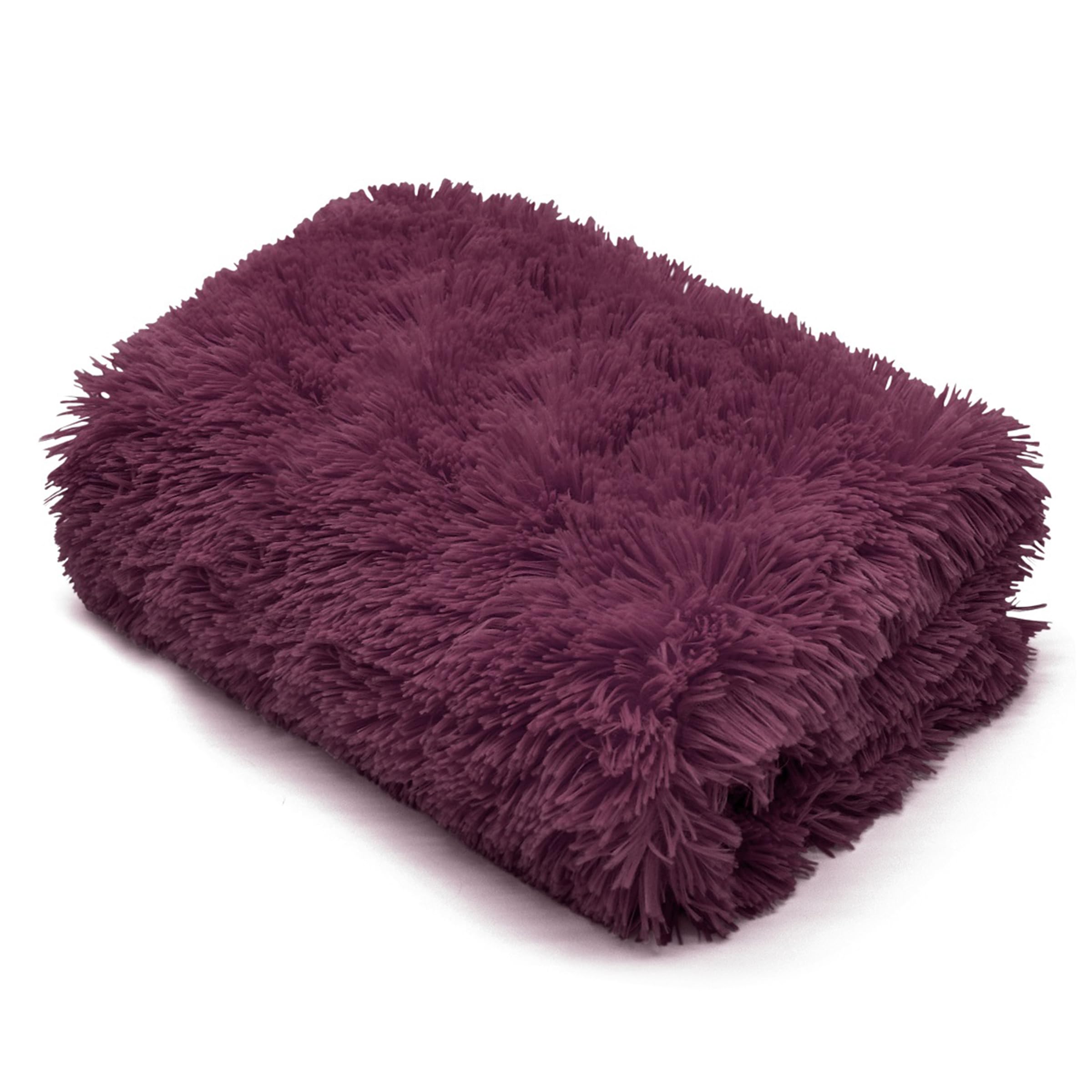 EGYPTO Fluffy Faux Fur Throw Blanket Large – Decorative Long Pile Cuddle Fleece Throw – Extra Warm, Soft & Fluffy Blanket for Sofa & Bed Double (150cm x 200cm, Plum)