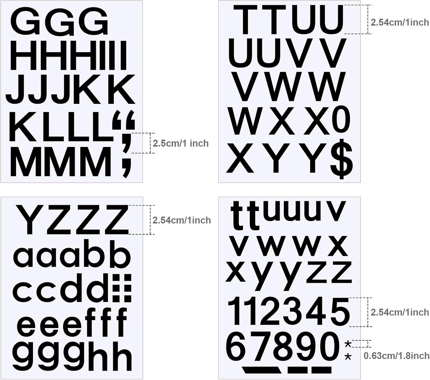 BINLINHONGO 520 Pcs Vinyl Letter Stickers - 10 Sheets, 1" & 2" Black Self-Adhesive Decals For Crafts, Mailbox, Windows