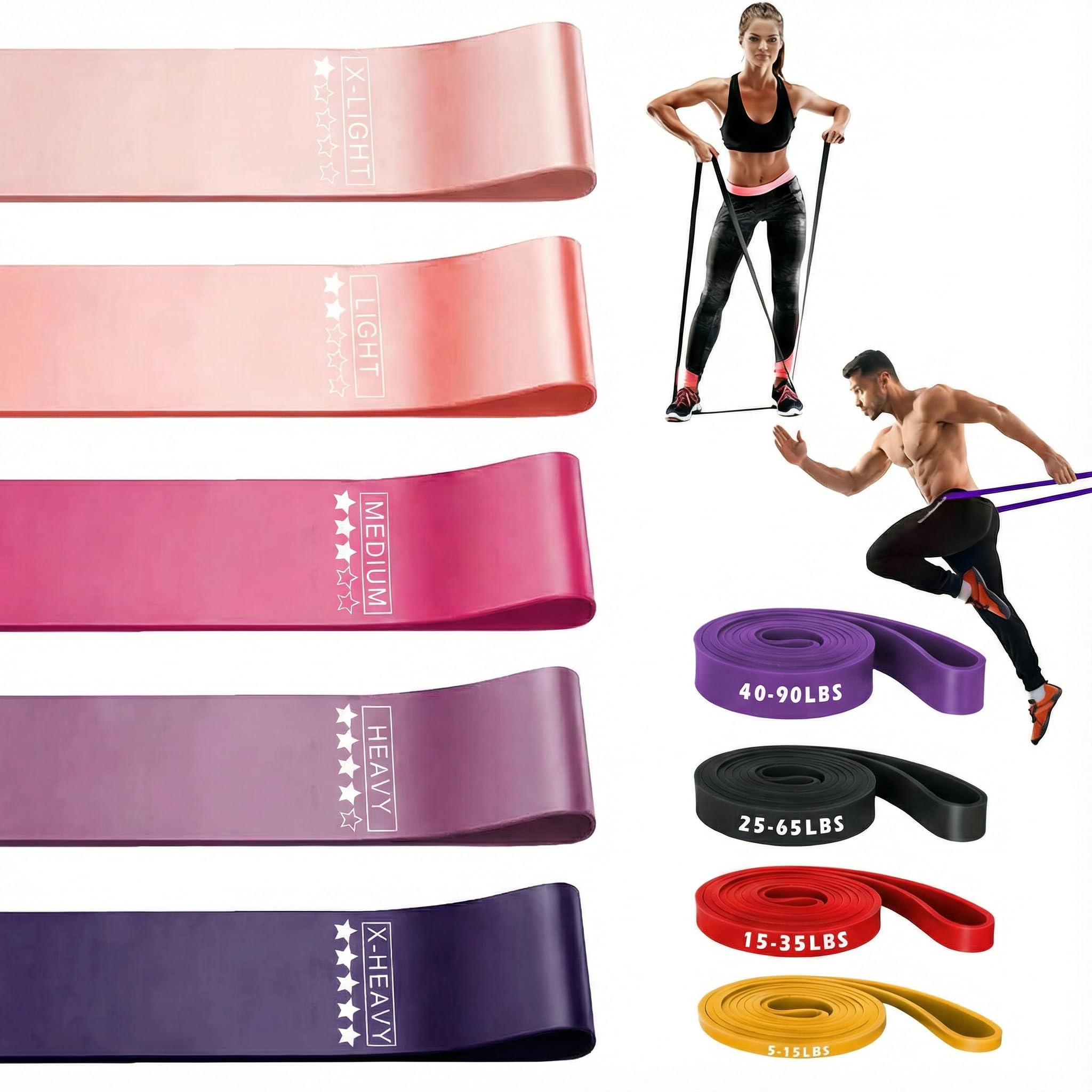 Fitnessbänder mit 5 Stufen + Resistance Bands mit 4 Stufen, 9er Familienset | Verschiedene Gymnastikband,Fitnessband für Damen-Yoga,Pilates,Stretching und Herren-Krafttrain,Workout,Fitness,Rehabilitation