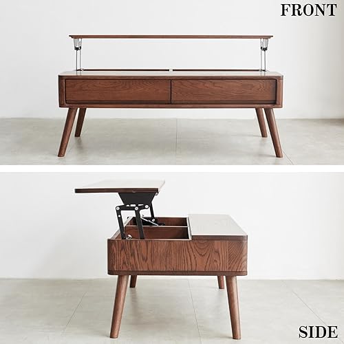 Miniatura 5 de Mesa auxiliar de madera de roble con almacenamiento, mesas de centro rectangulares modernas de mediados de siglo para sala de estar, mesa auxiliar