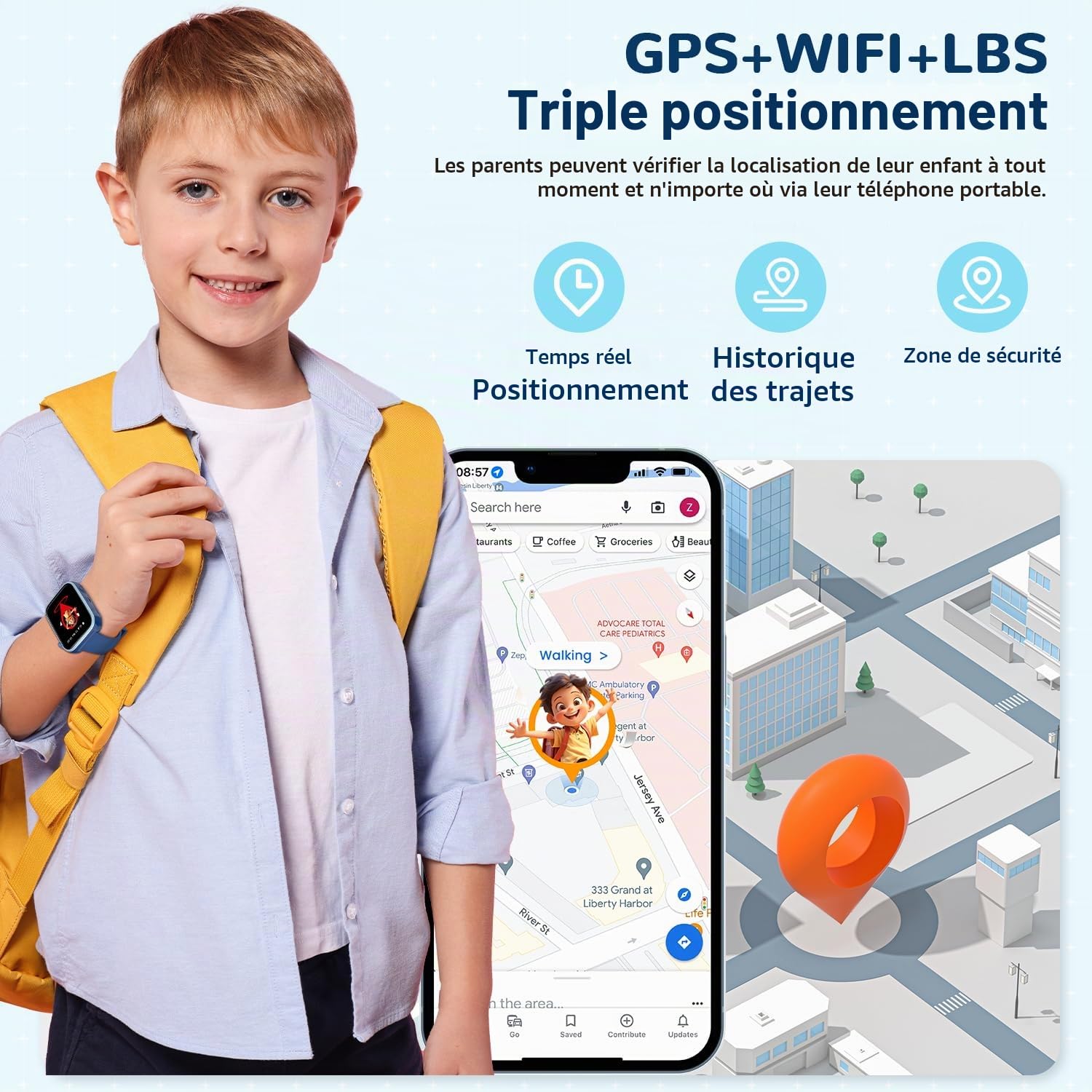 2026 Nouveau Montre Connectée Enfants 4G, Montre Telephone Enfant avec Appels, Appels Vidéo, Chat Vocal, Whatsapp, GPS, SOS, Mode École, Podomètre Réveil Smartwatch pour 4-14 Ans Bleu