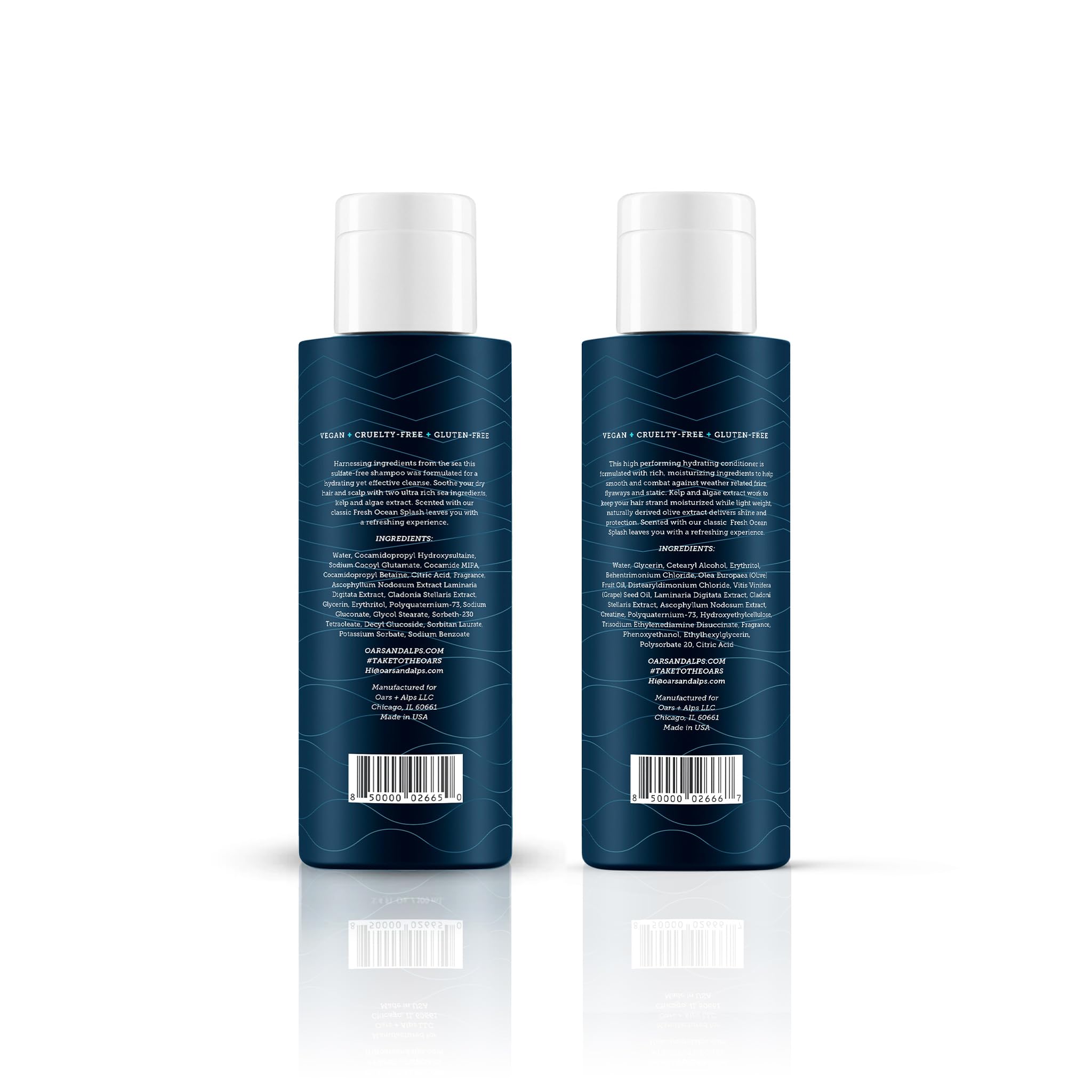 Oars + Alps Men's Sulfate Free Hair Shampoo and Conditioner Set, Infused with Kelp and Algae Extracts, Fresh Ocean Splash, Travel Size 3.4oz Each