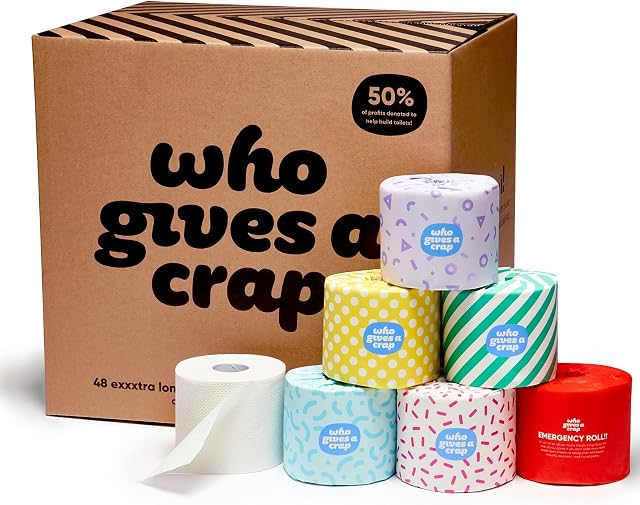 Who Gives A Crap  Eco-Friendly Recycled Toilet Paper | Box of 48 Rolls (3-Ply, 400 Sheets) | Soft, Strong, Sustainable, Biodegradable, Plastic-Free