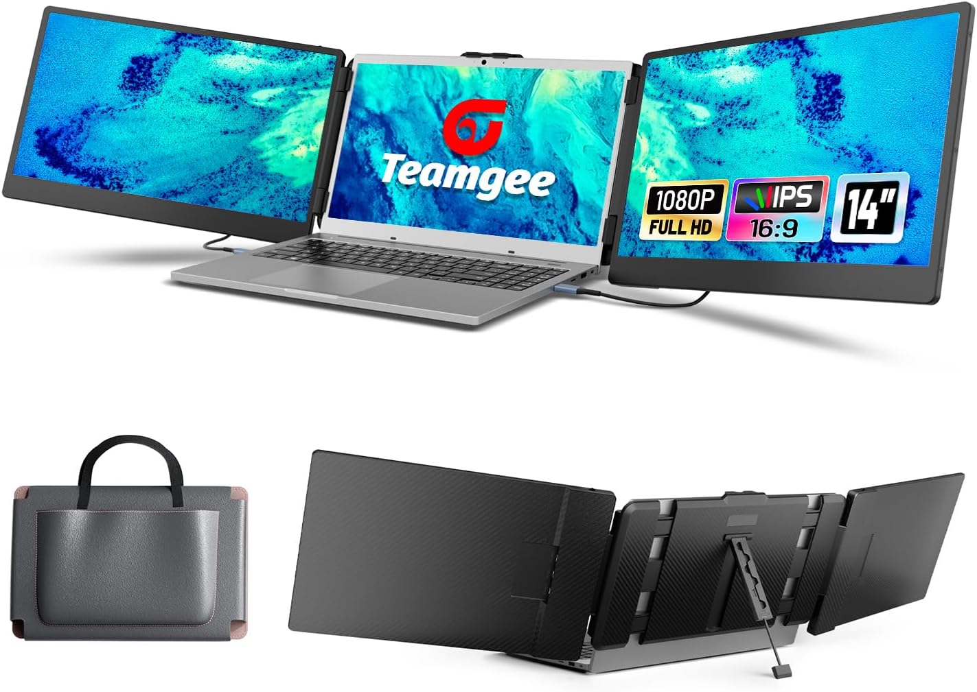 Teamgee S2 14" Laptop Screen Extender โ Flexible Hinge with Dual Speakers