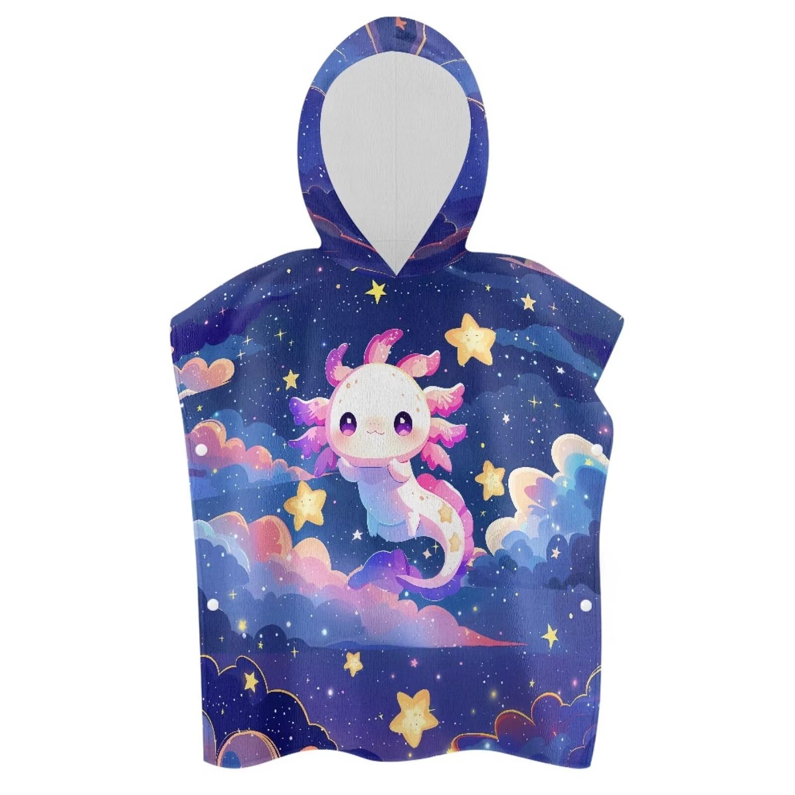 Mintulipy Cloud and Cute Axolotl Children's Hooded Bath Towel Hooded Bath Towel Poncho for Toddler Kids Bathroom Beach Swim Supplies