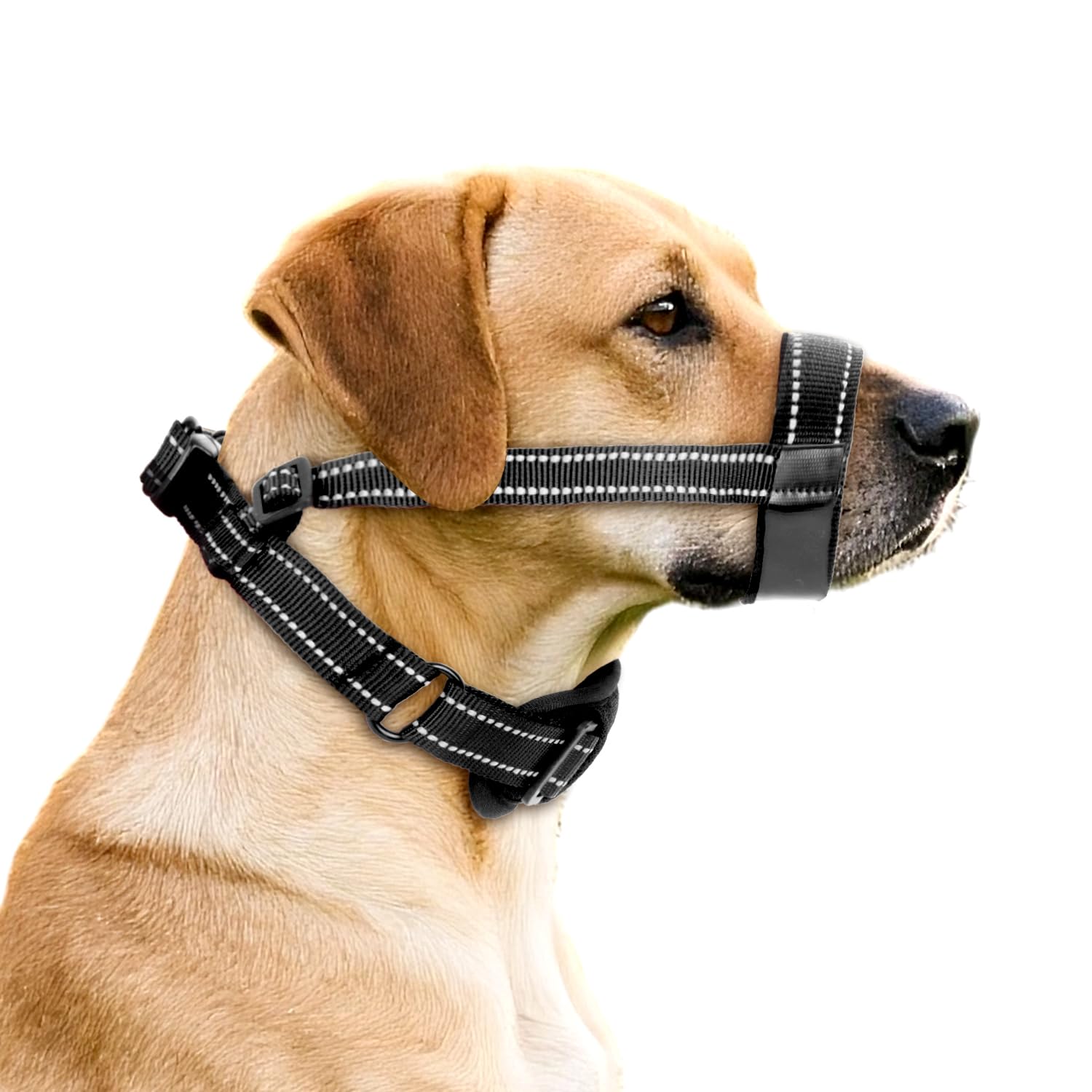 MOTIBACK Dog Anti-Pull Headcollar Muzzle, Gentle Leader Anti-Escape Collar, Helps Improve Walks,with Adjustable Mouth and Neck Straps Comfort Walking - Large, Black
