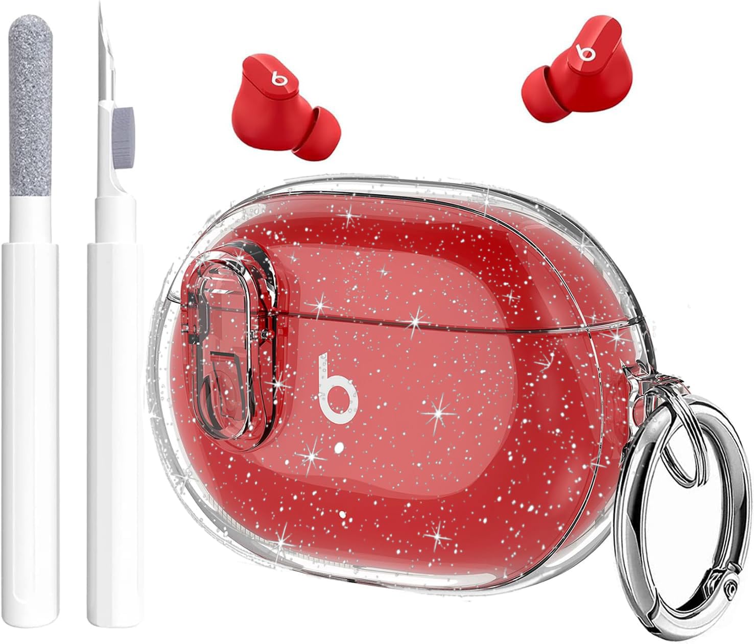 Studio Buds/Studio Buds Plus Case Cover Clear 2021/2023 Men Lock Clip with Cleaner Kit, GARTOO Protective Case for Women Girls Kids Clear Glitter