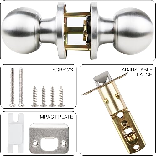Miniatura 4 de GSCZ - Pomo de puerta de paso de níquel cepillado, perilla de puerta redonda para perillas de puerta de pasillo y armario, cerradura de puerta sin