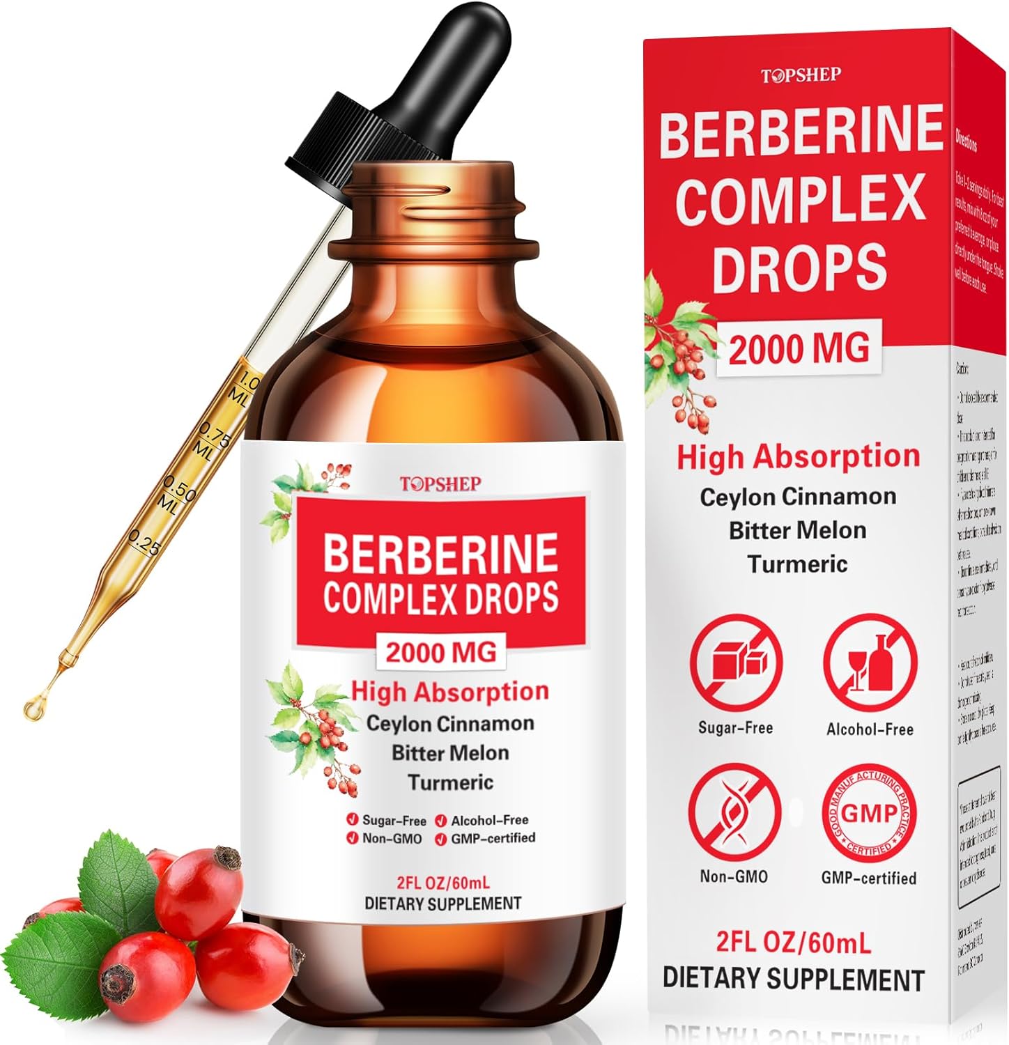 Liposomal Berberine HCL Supplement Liquid Drops 1500mg, Berberin with Ceylon Cinnamon, Bitter Melon, Turmeric, Glucomannan, Moringa, Berberine Phytosome for Digestion System, Immune Health Support