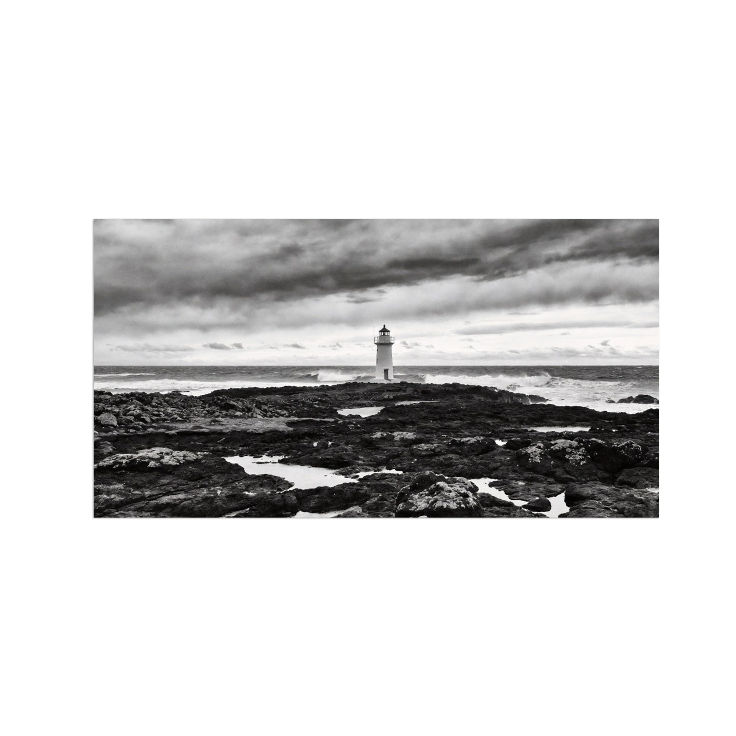 Black White Landscape Wall Art. Sea Lighthouse. Picture 40x80cm Framed