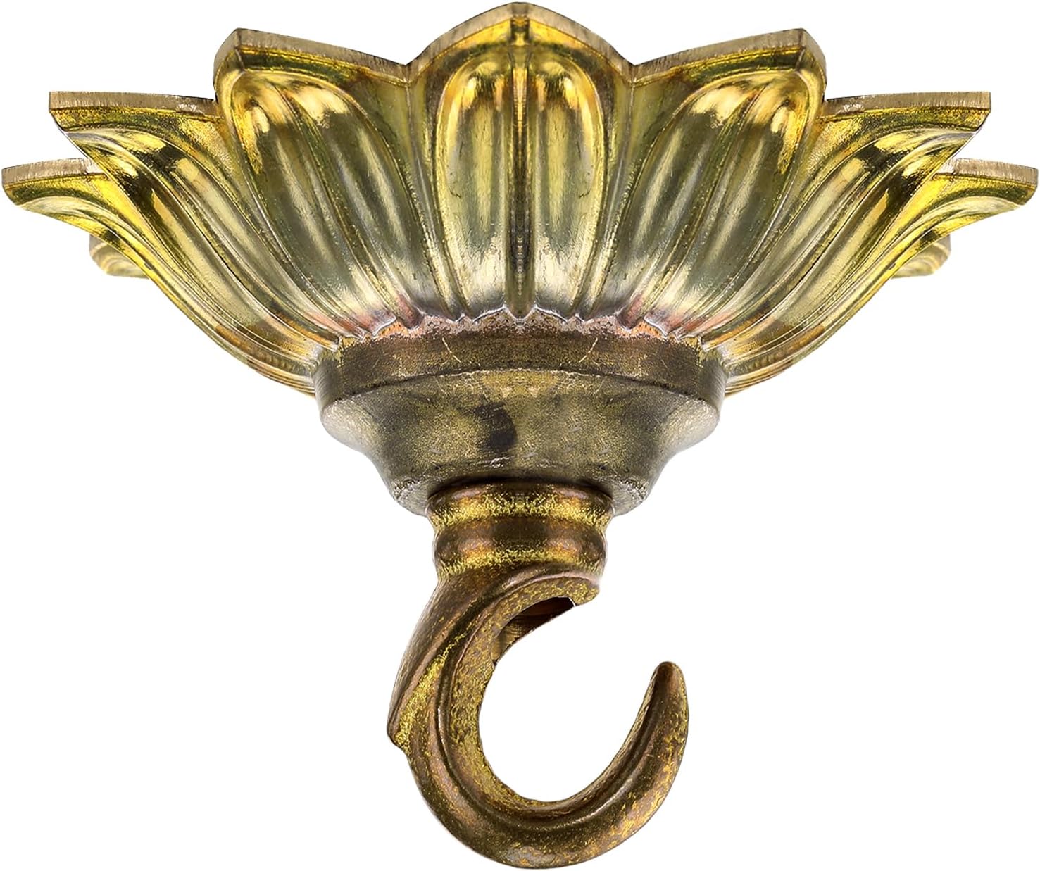 Hicarer 3.58 in Floral Brass Hook for Hanging Planters Brass Canopy Kit for Chandelier and Ceiling Lights Wind Chimes and Swag Pendant Lights Decorative Art Nouveau Open Hook Home Ceiling(Vintage)