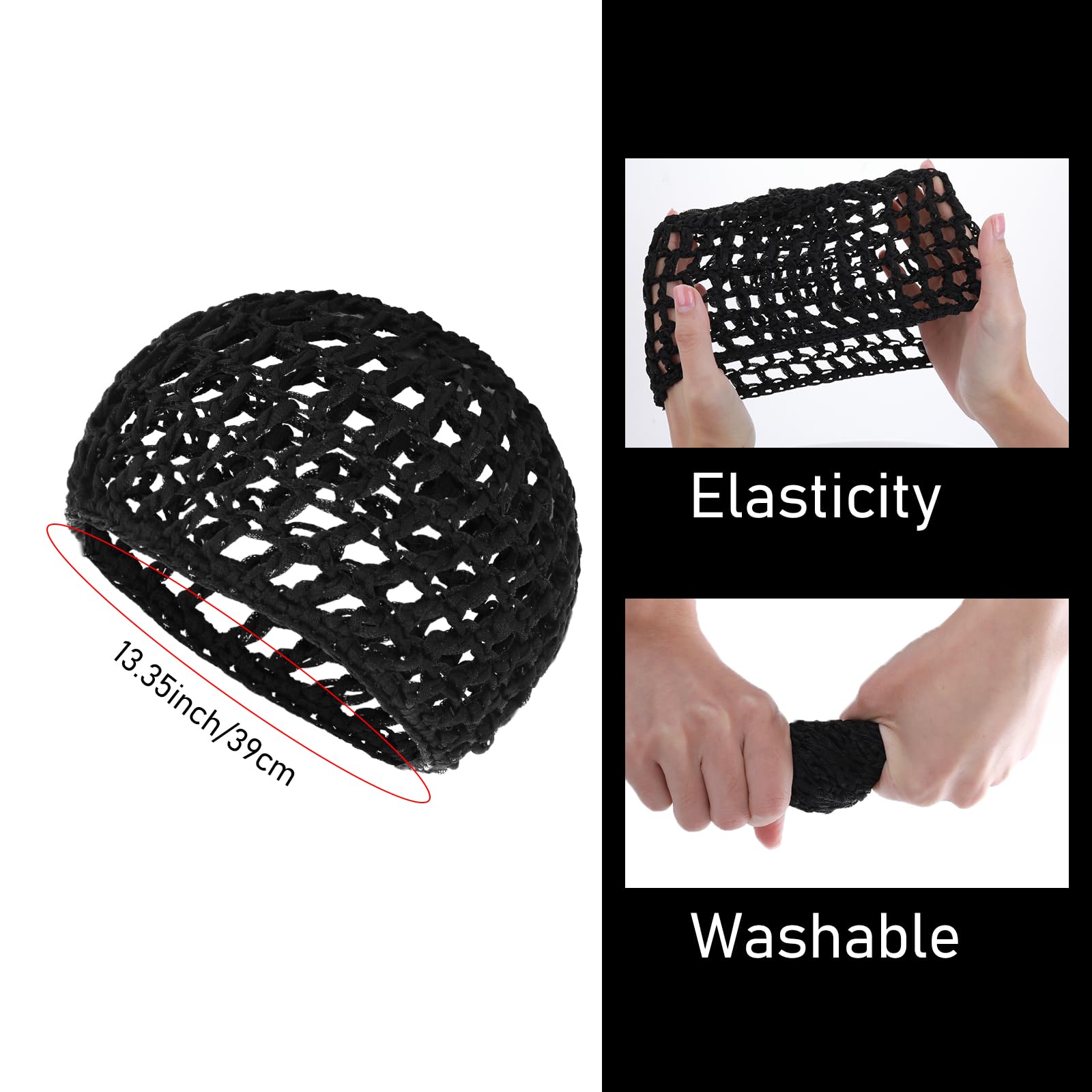 COMNICO Crochet Hair Net 2Pcs Mesh Cover Curls Hair Wrap Towels Sleeping Soft Nylon Bun Lifting Strap Thick Short Knit Snoods Hat Women Long Short Straight Curl Wig (Grey)